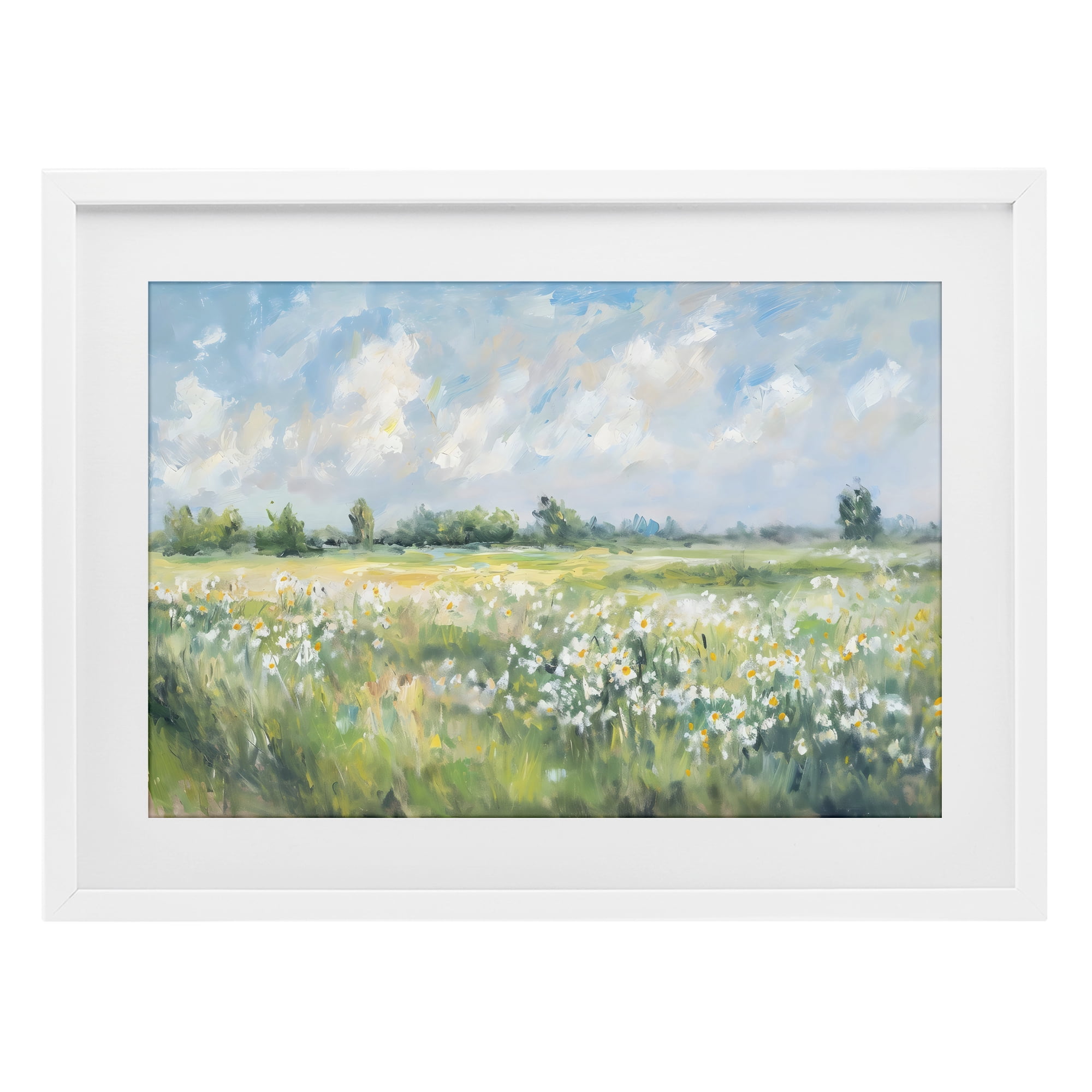Stupell Industries Daisy Field Landscape Impression White Framed Print Under Glass, design by Creative Studio