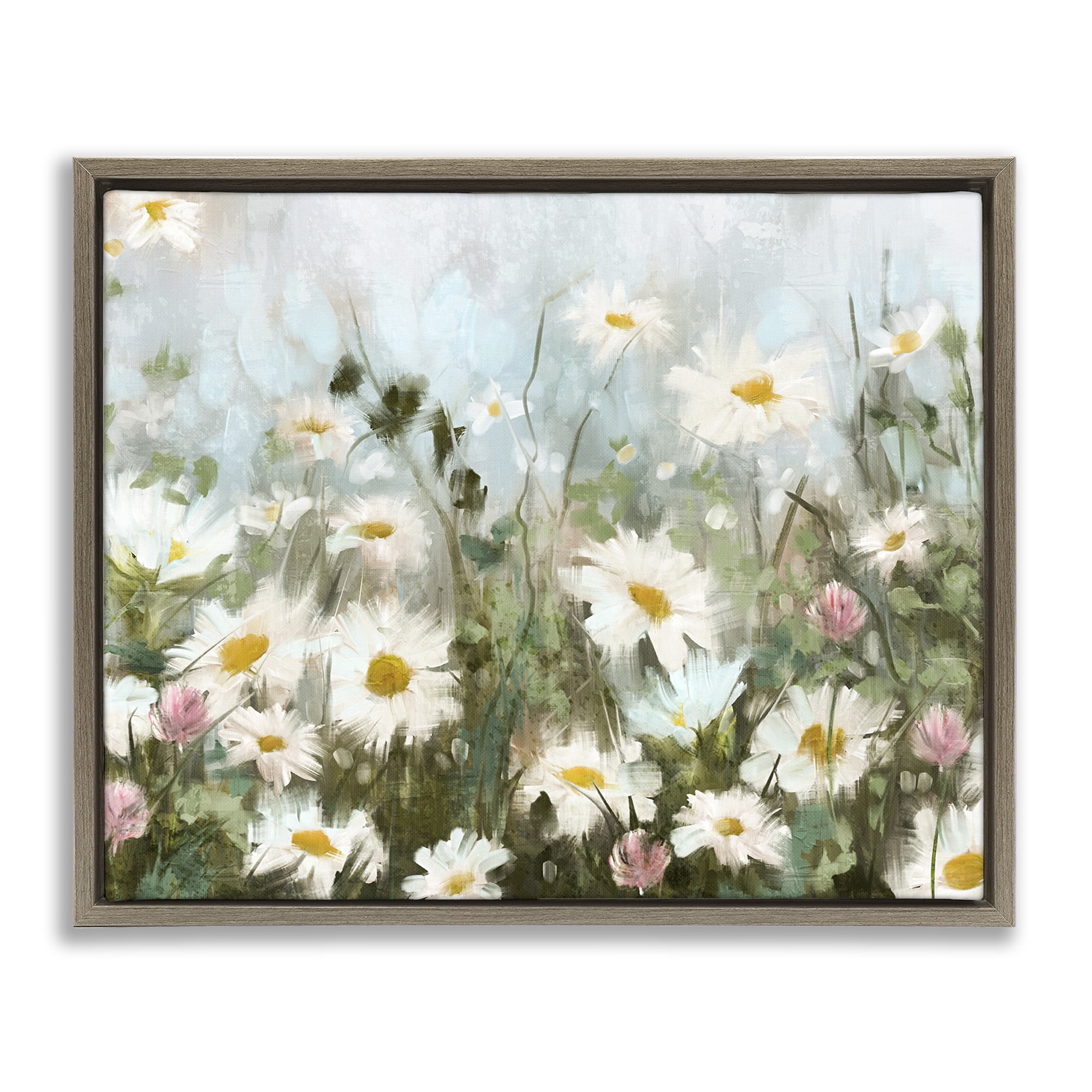 Stupell Industries Daisy Field Painting Botanical & Floral Painting Brown Floater Framed Canvas Art Print Wall Art, 31 x 25