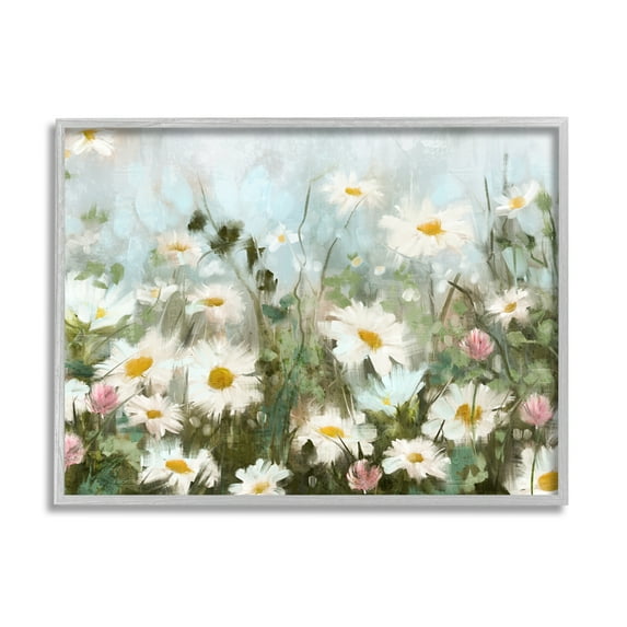 Stupell Industries Daisy Field Painting Botanical & Floral Painting Gray Framed Art Print Wall Art, 14 x 11