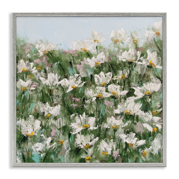 Stupell Industries Daisy Field in Springtime Gray Framed Giclee Art design by Emma Bell, 17 x 17