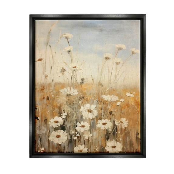 Stupell Industries Daisy Meadow Painting Botanical & Floral Painting Black Floater Framed Canvas Art Print Wall Art, 17 x 21