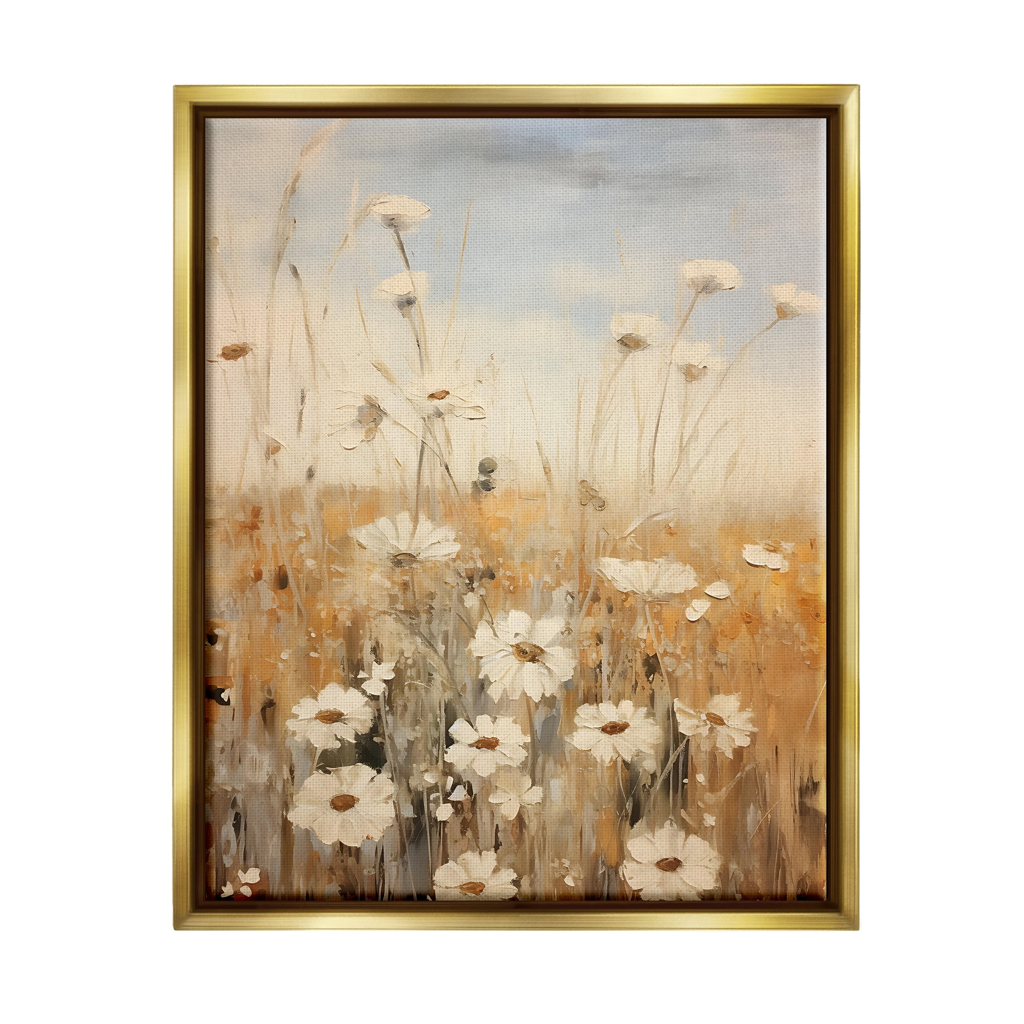 Stupell Industries Daisy Meadow Painting Botanical & Floral Painting Gold Floater Framed Canvas Art Print Wall Art, 25 x 31