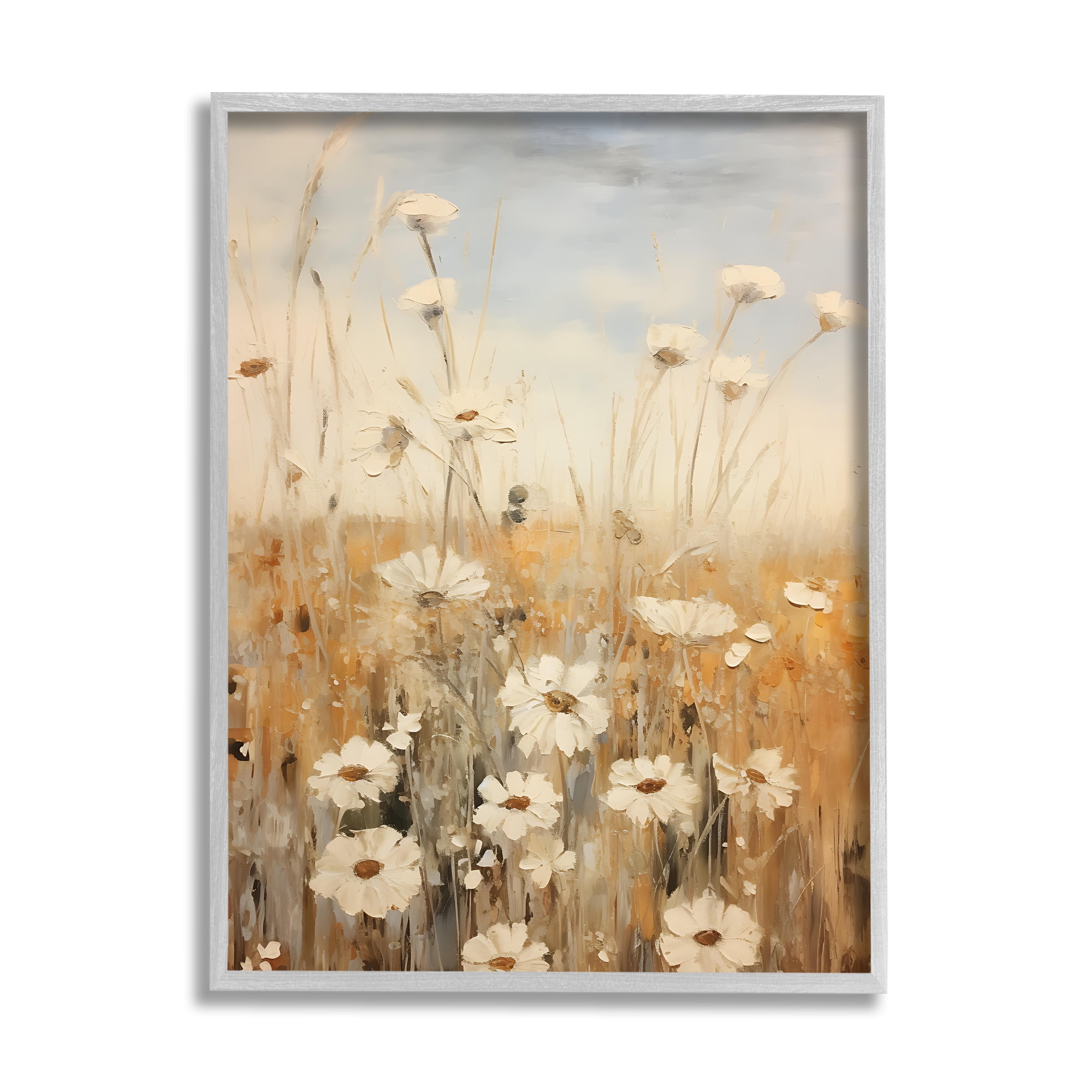 Stupell Industries Daisy Meadow Painting Botanical & Floral Painting Gray Framed Art Print Wall Art, 16 x 20