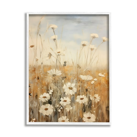 Stupell Industries Daisy Meadow Painting Botanical & Floral Painting White Framed Art Print Wall Art, 16 x 20