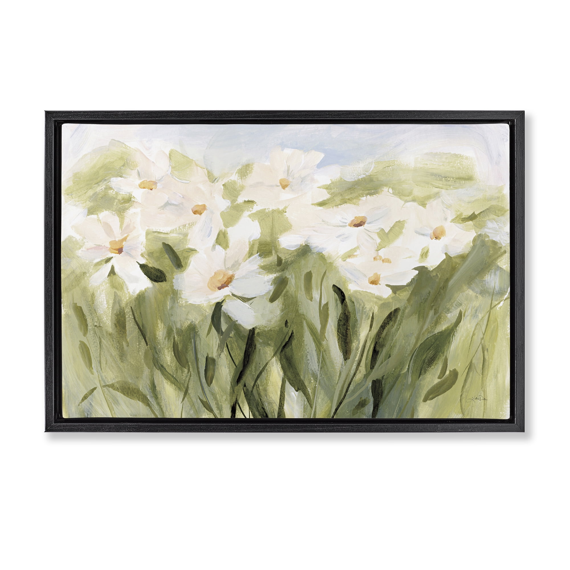 Stupell Industries Daisy Meadow View Botanical & Floral Painting Black Floater Framed Art Print Wall Art, 31 x 21
