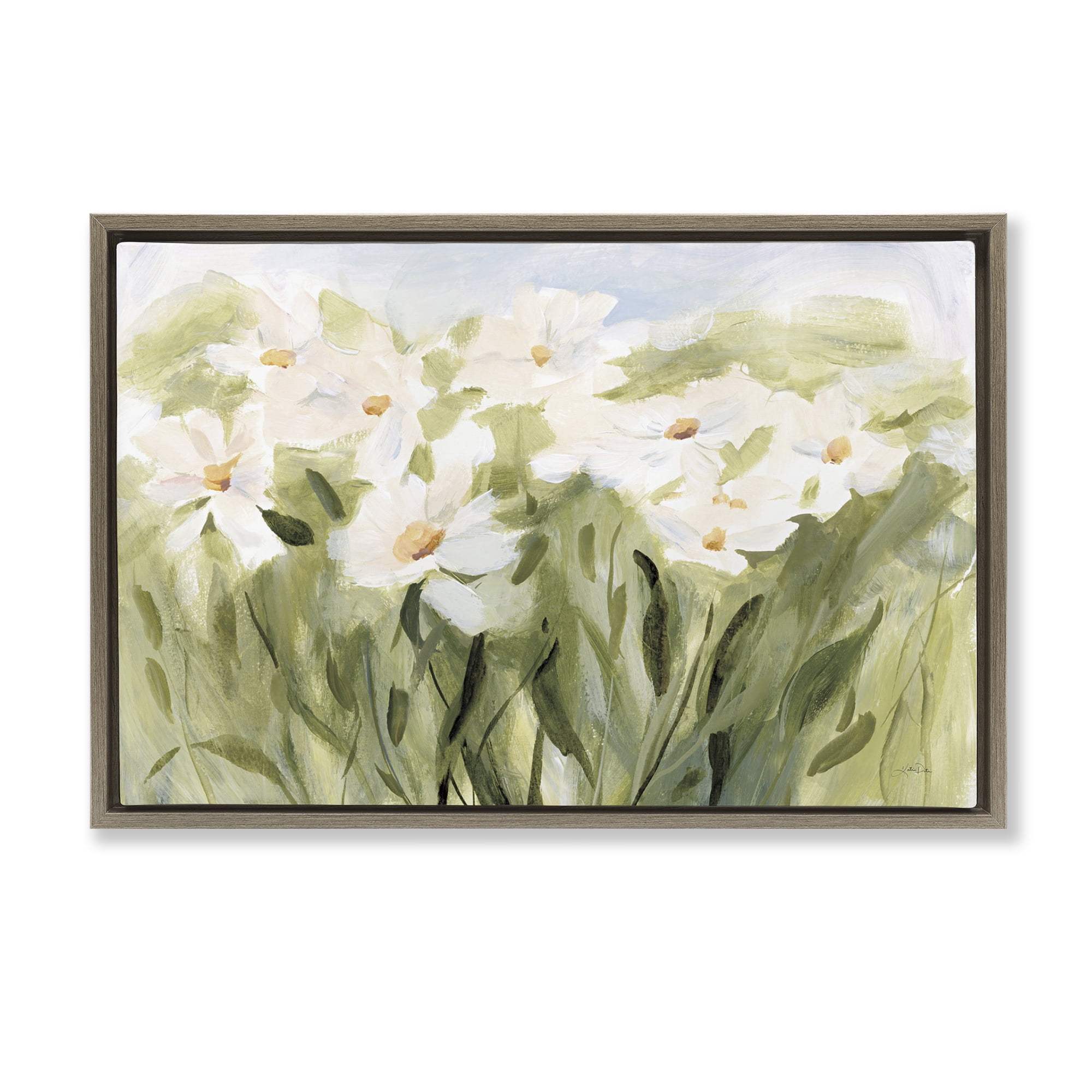 Stupell Industries Daisy Meadow View Botanical & Floral Painting Brown Floater Framed Art Print Wall Art, 25 x 17