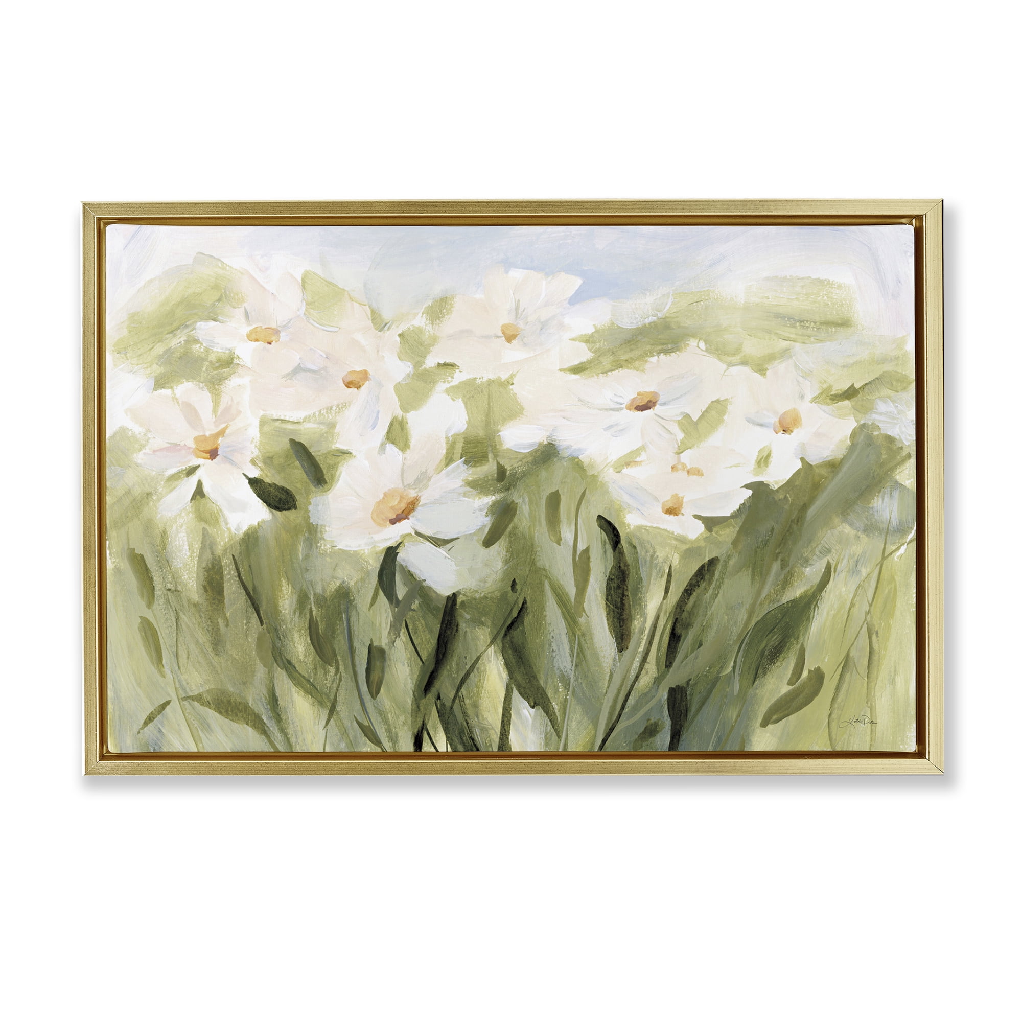 Stupell Industries Daisy Meadow View Botanical & Floral Painting Gold Floater Framed Art Print Wall Art, 31 x 21