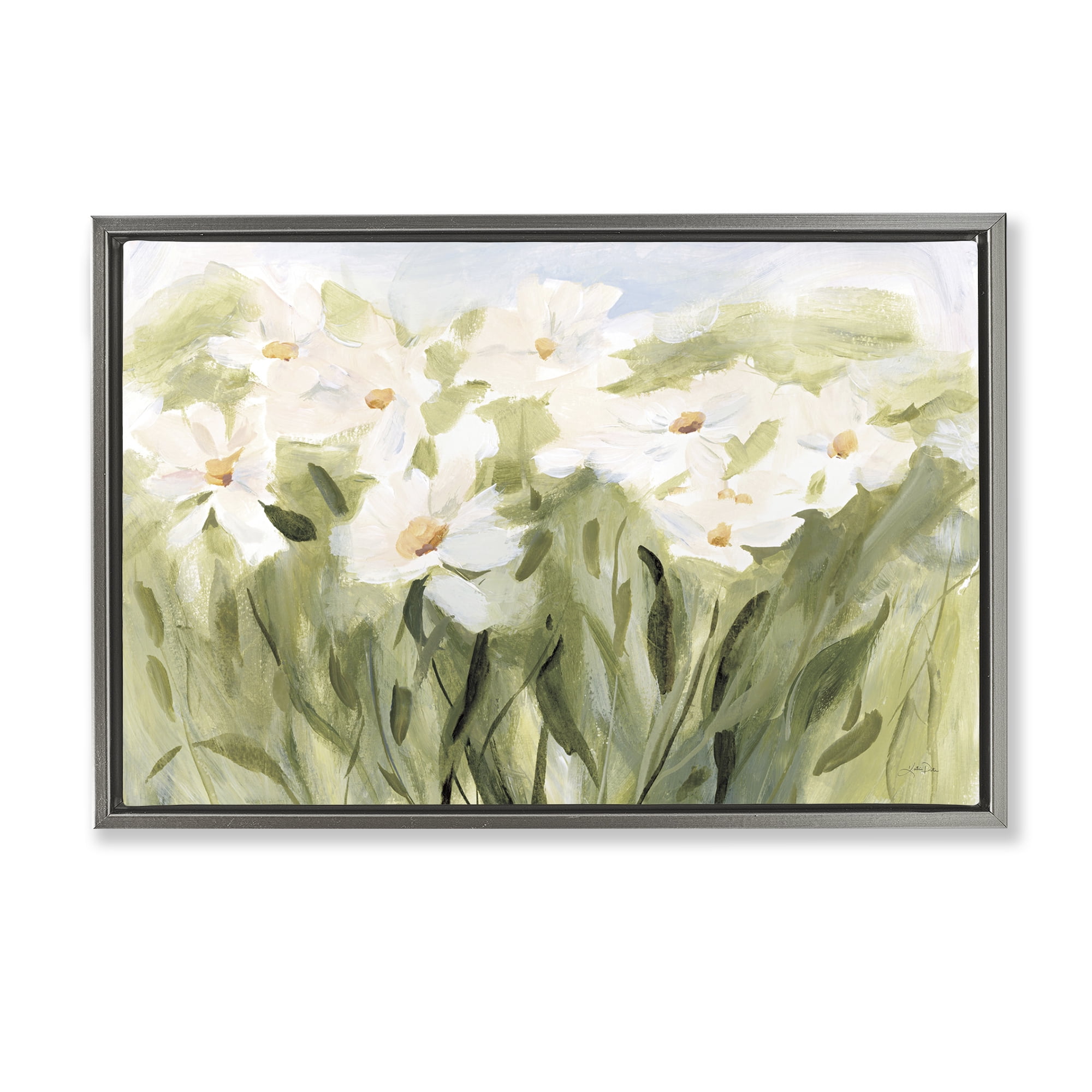 Stupell Industries Daisy Meadow View Botanical & Floral Painting Gray Floater Framed Art Print Wall Art, 31 x 21
