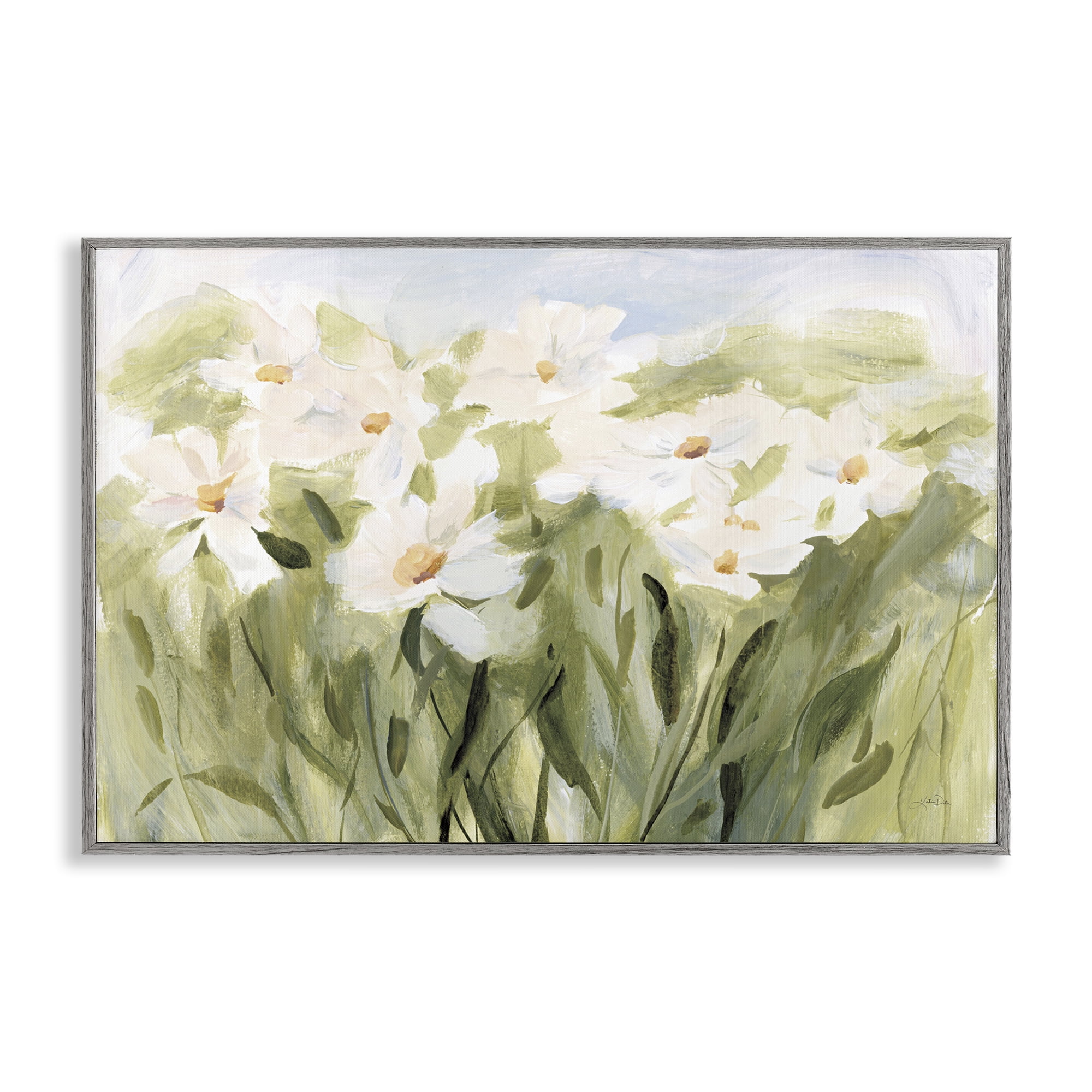 Stupell Industries Daisy Meadow View Botanical & Floral Painting Gray Framed Art Print Wall Art, 18 x 12