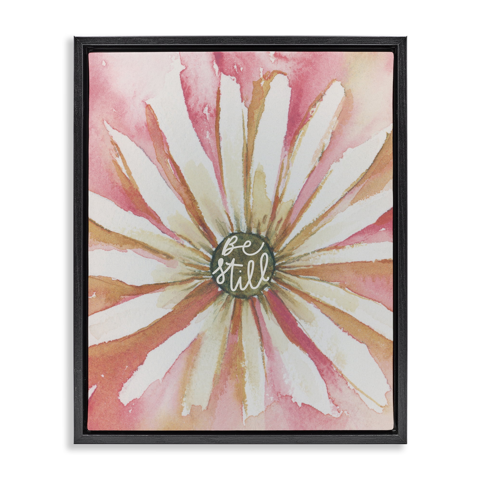 Stupell Industries Daisy Petals on Pink Botanical & Floral Painting Black Floater Framed Art Print Wall Art, 25 x 31