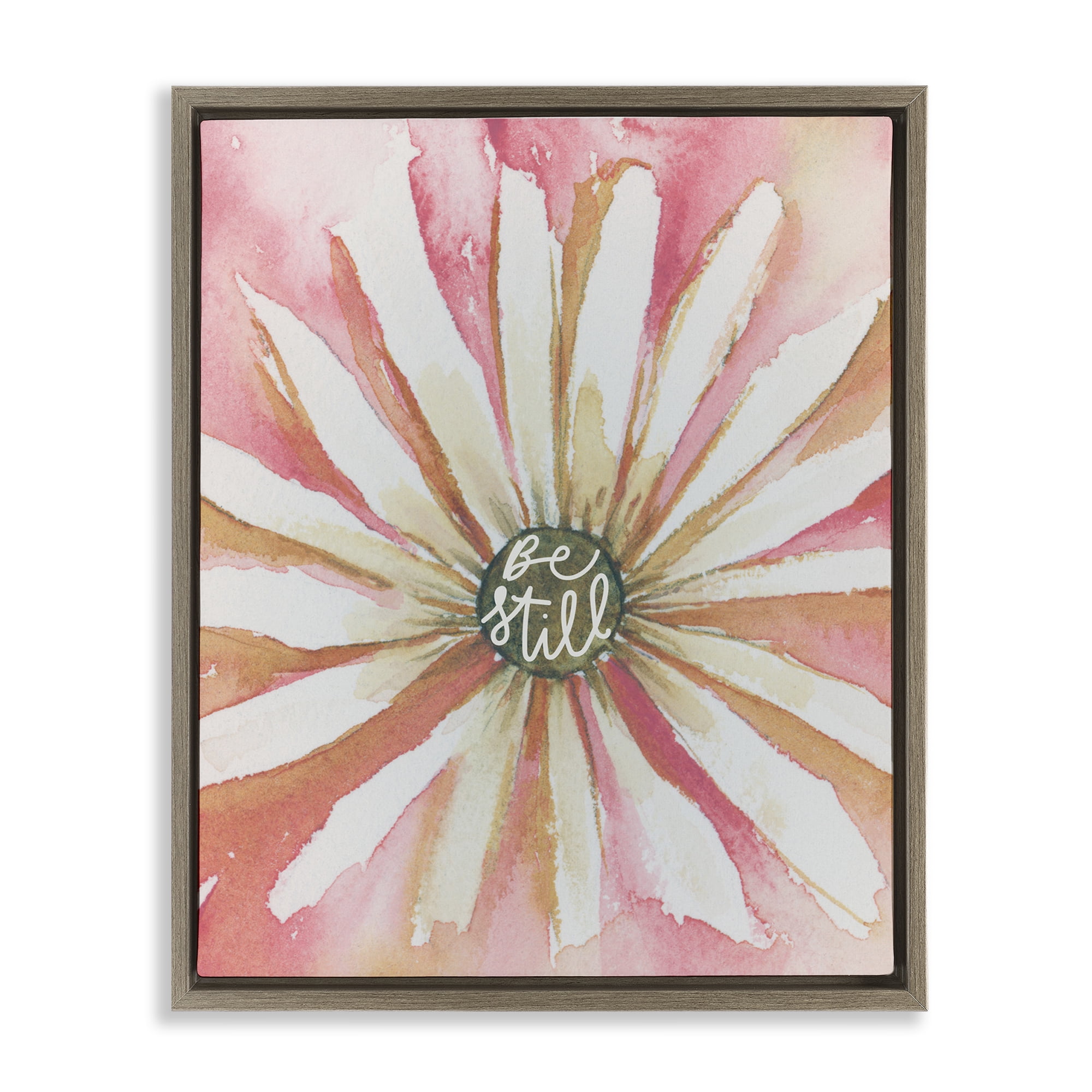 Stupell Industries Daisy Petals on Pink Botanical & Floral Painting Brown Floater Framed Art Print Wall Art, 17 x 21
