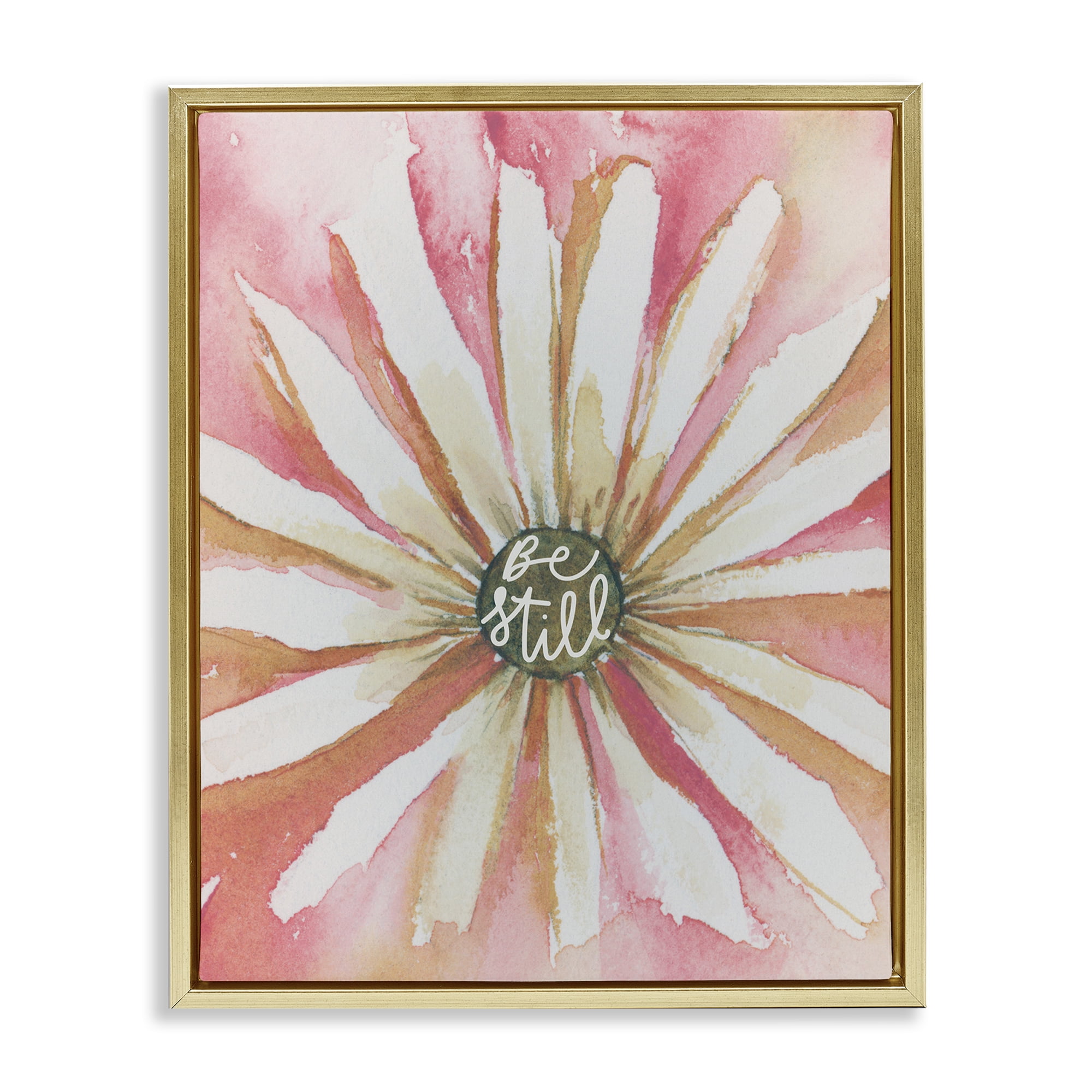 Stupell Industries Daisy Petals on Pink Botanical & Floral Painting Gold Floater Framed Art Print Wall Art, 17 x 21
