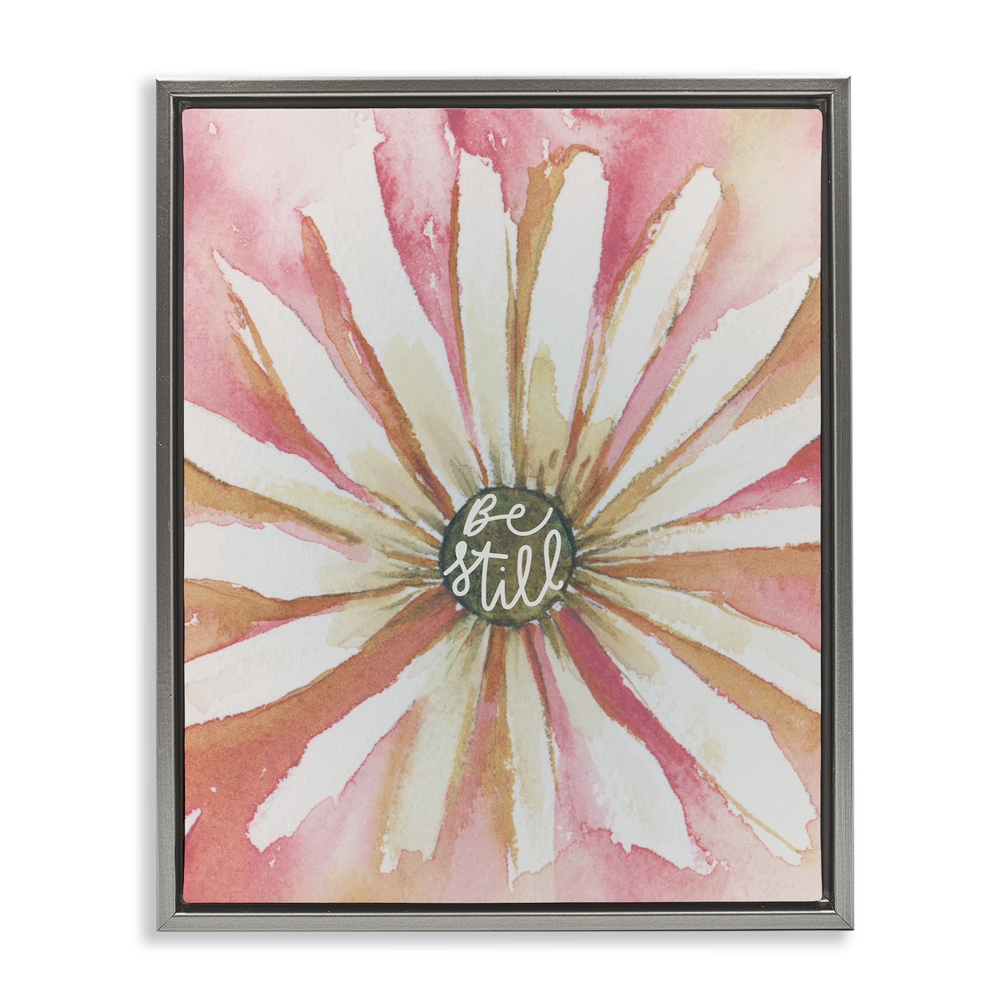 Stupell Industries Daisy Petals on Pink Botanical & Floral Painting Gray Floater Framed Art Print Wall Art, 25 x 31