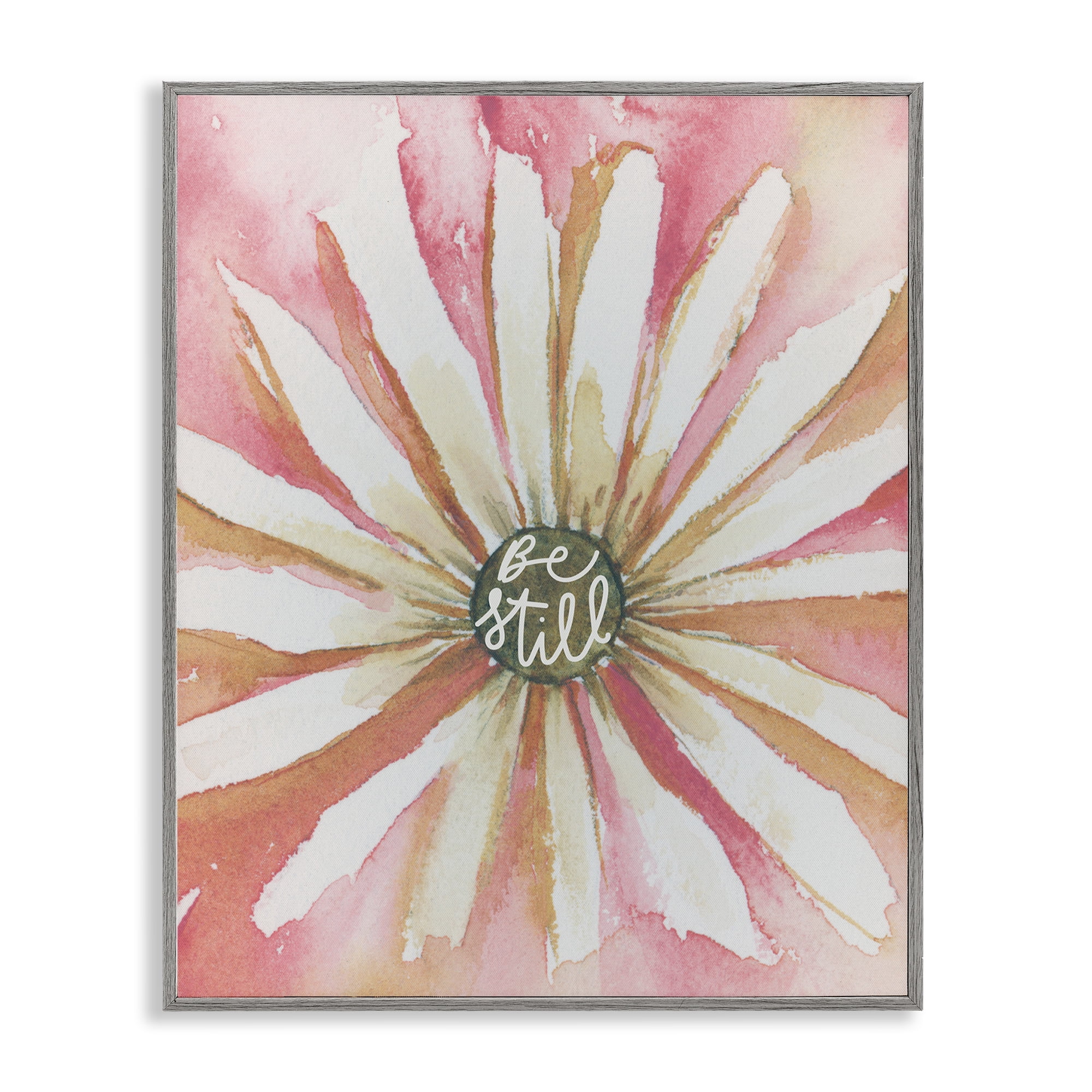 Stupell Industries Daisy Petals on Pink Botanical & Floral Painting Gray Framed Art Print Wall Art, 16 x 20