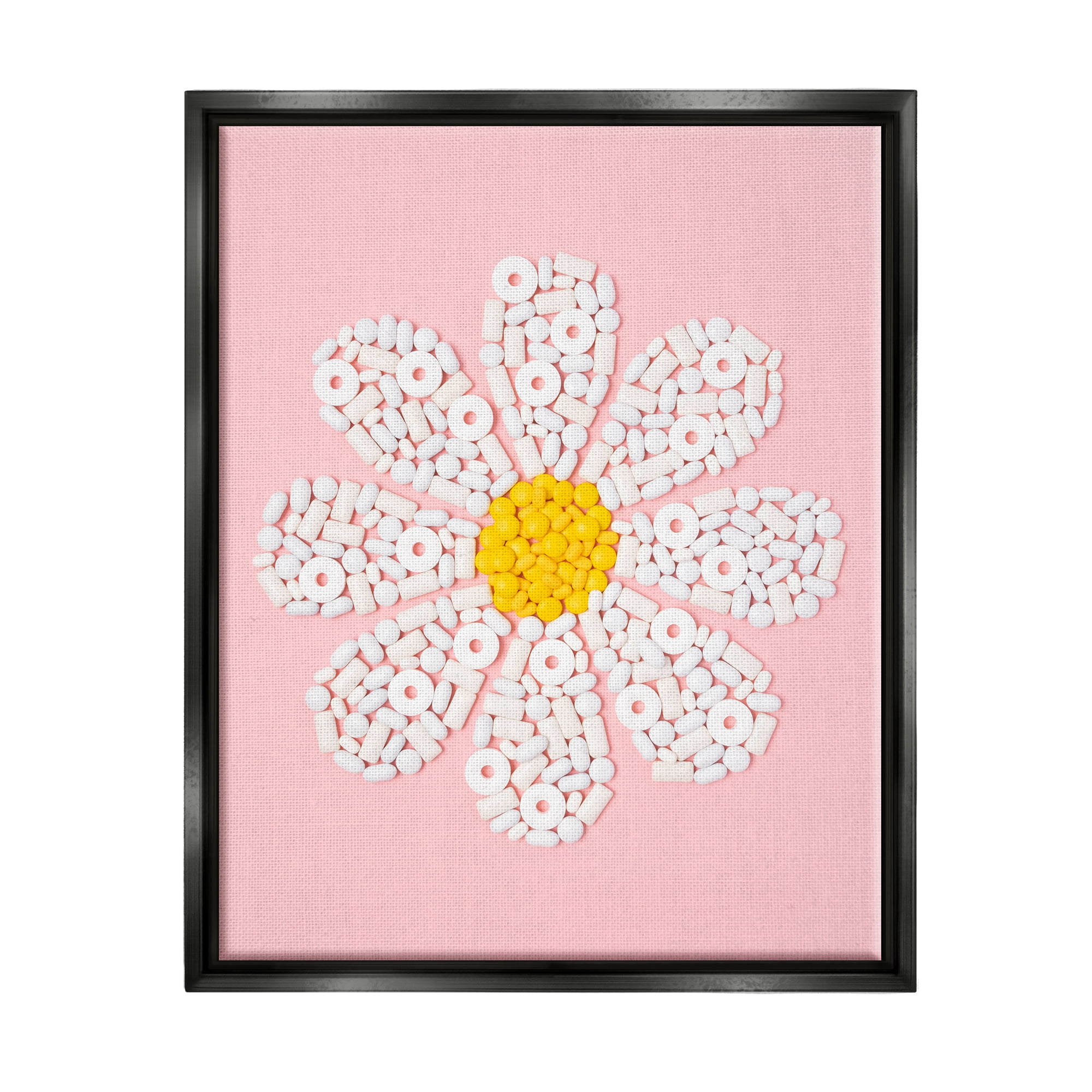 Stupell Industries Daisy Shaped Candies Botanical & Floral Painting Black Floater Framed Art Print Wall Art, 25 x 31