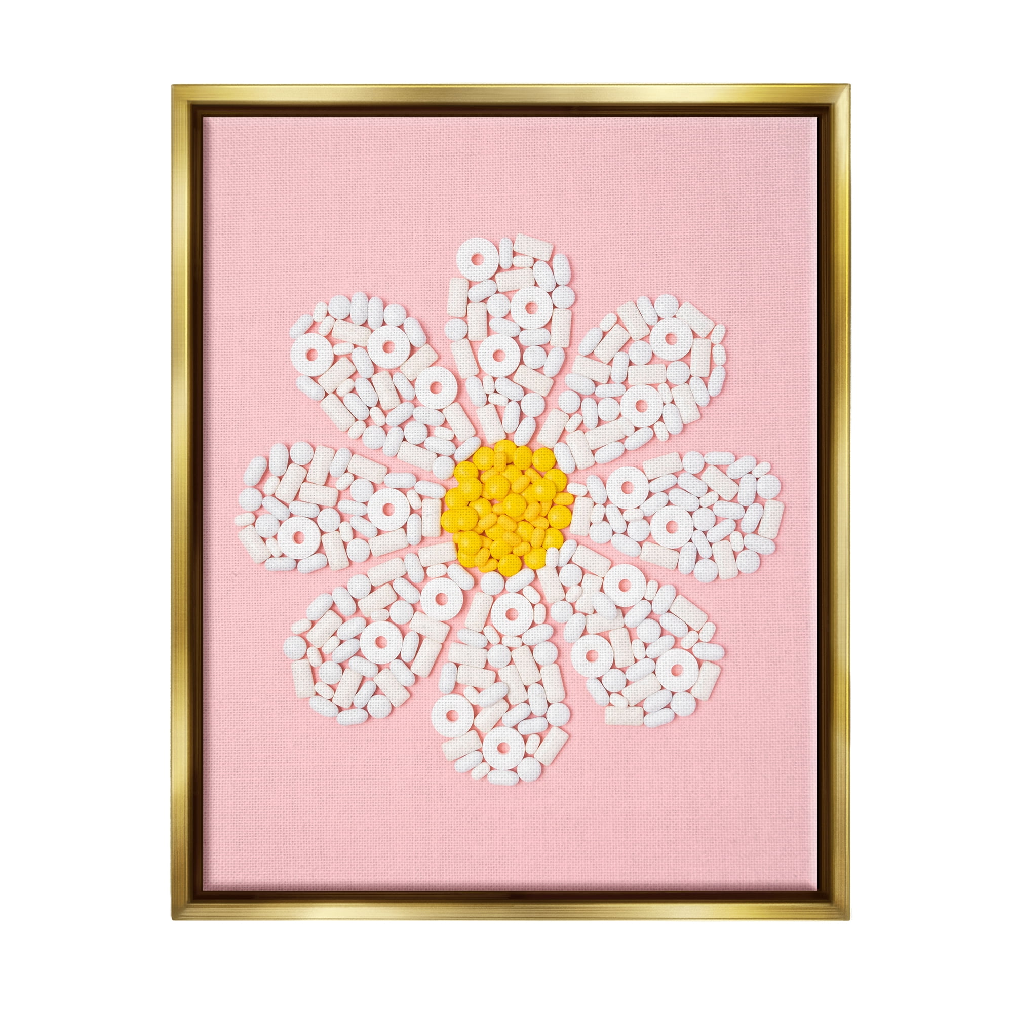 Stupell Industries Daisy Shaped Candies Botanical & Floral Painting Gold Floater Framed Art Print Wall Art, 25 x 31