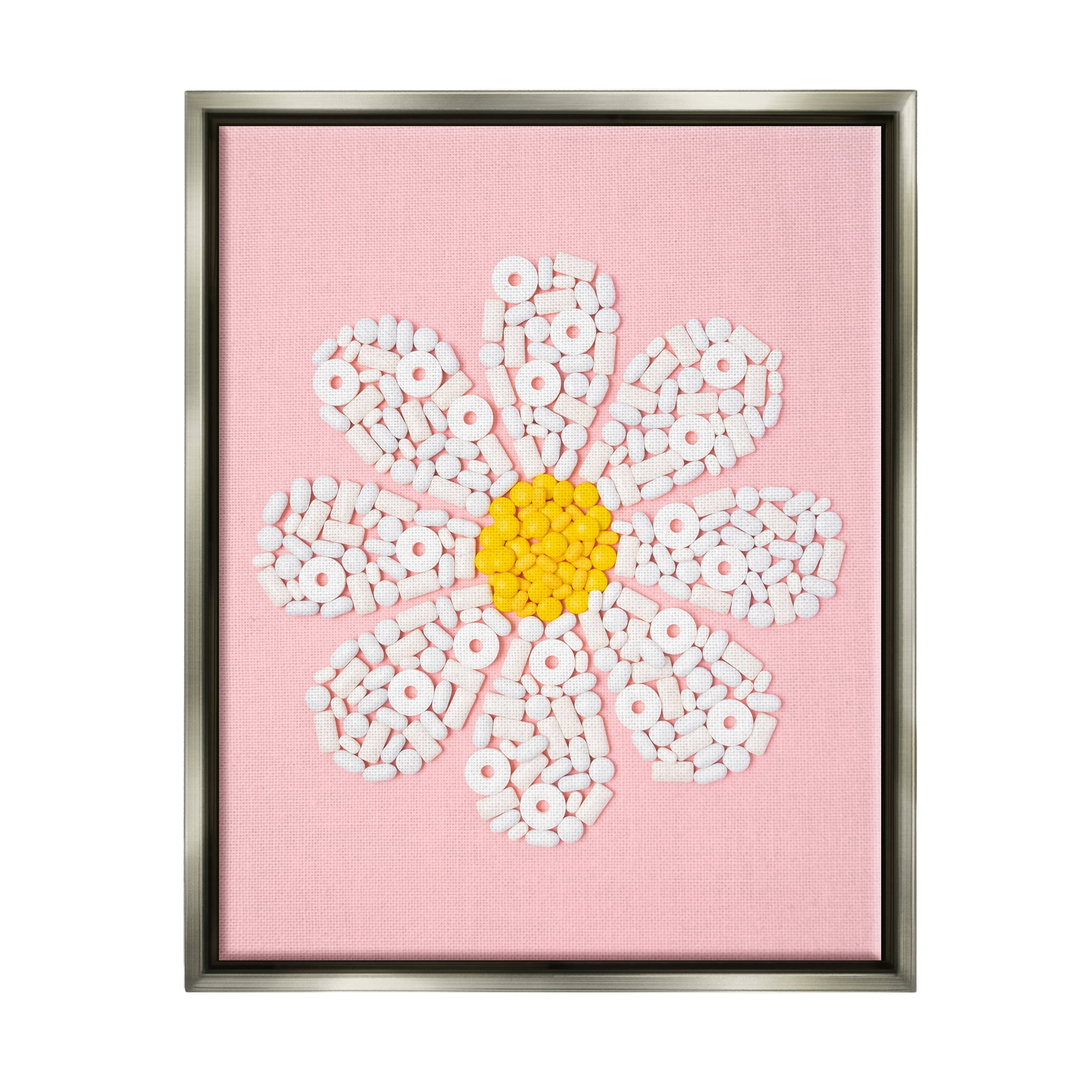 Stupell Industries Daisy Shaped Candies Botanical & Floral Painting Gray Floater Framed Art Print Wall Art, 17 x 21