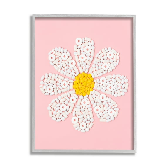 Stupell Industries Daisy Shaped Candies Botanical & Floral Painting Gray Framed Art Print Wall Art, 11 x 14