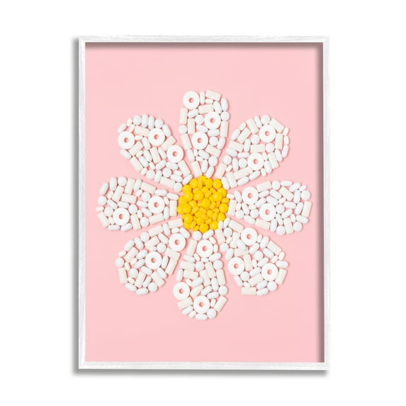 Stupell Industries Daisy Shaped Candies Botanical & Floral Painting White Framed Art Print Wall Art, 24 x 30