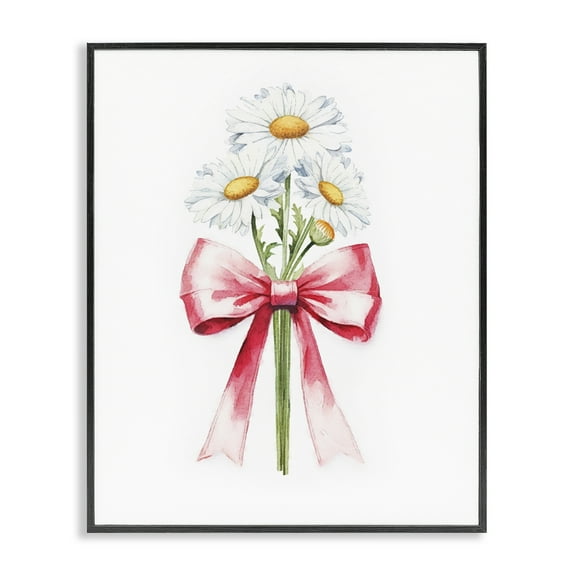 Stupell Industries Daisy Swathed Ribbon Plants & Flowers Painting Black Framed Art Print Wall Art, 11 x 14