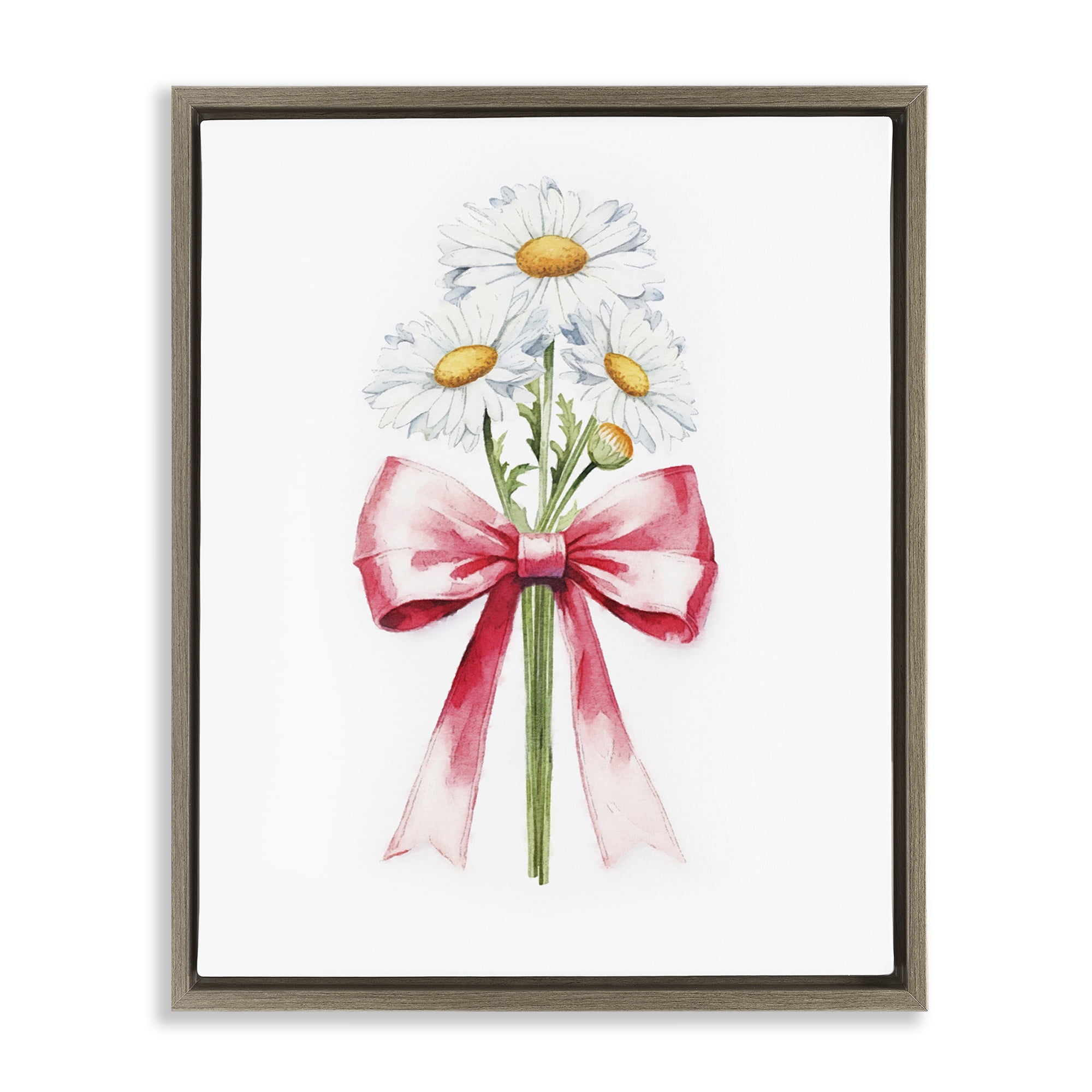 Stupell Industries Daisy Swathed Ribbon Plants & Flowers Painting Brown Floater Framed Canvas Art Print Wall Art, 17 x 21