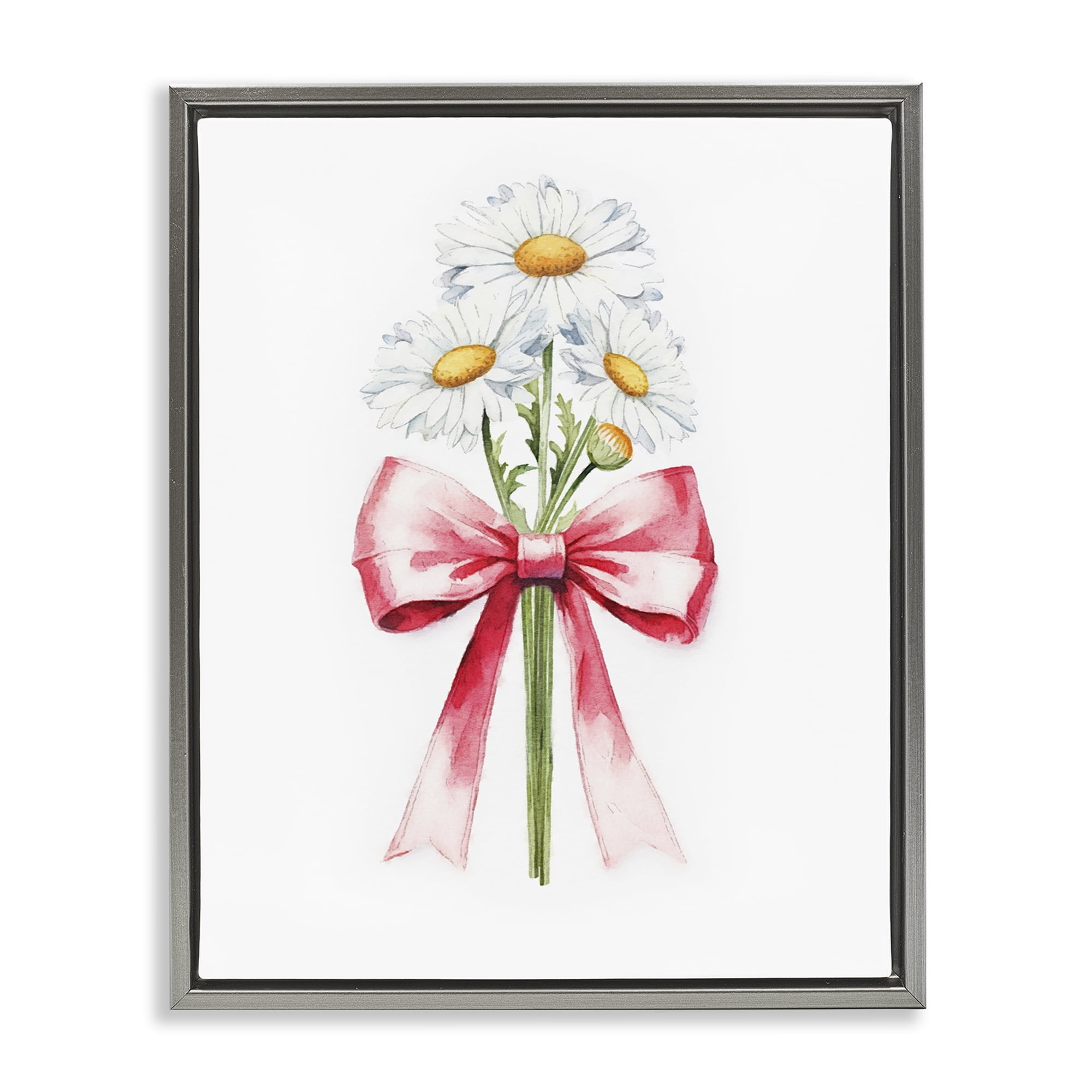 Stupell Industries Daisy Swathed Ribbon Plants & Flowers Painting Gray Floater Framed Canvas Art Print Wall Art, 25 x 31