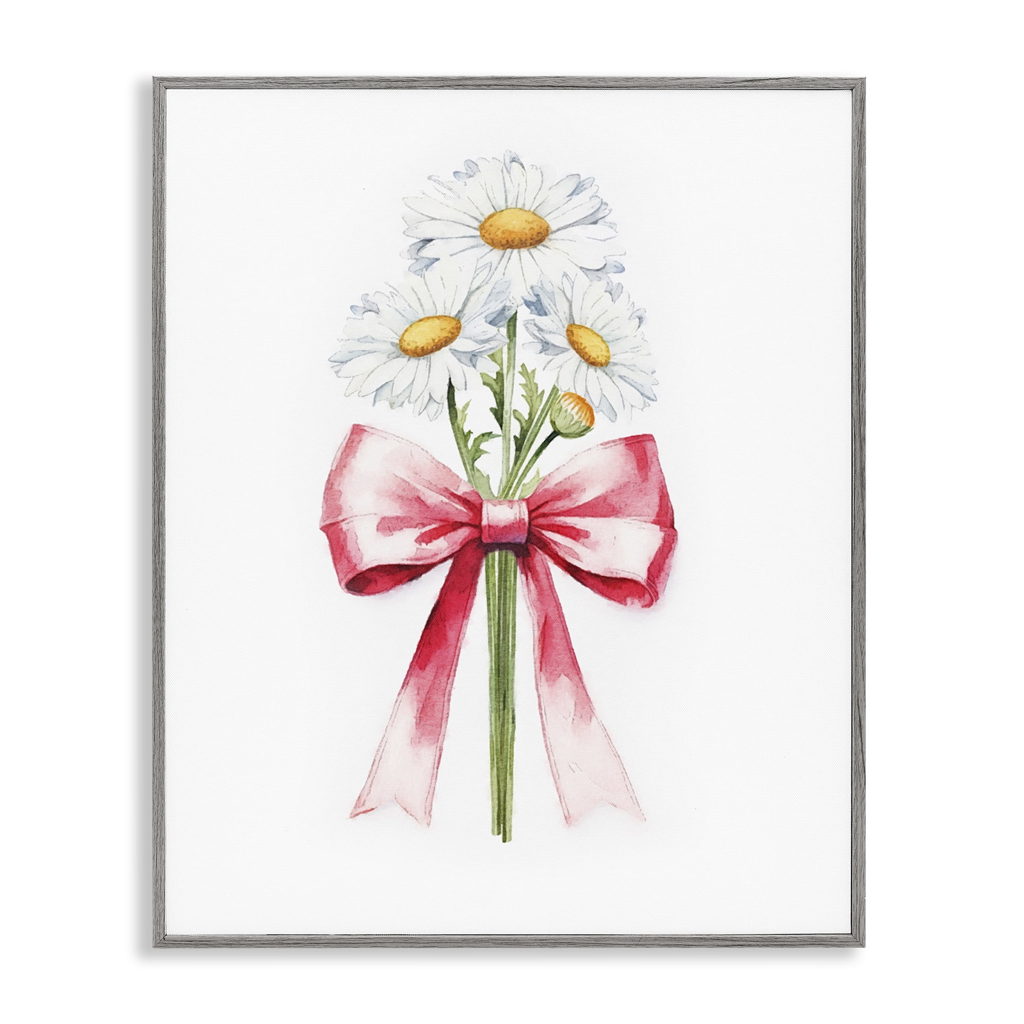 Stupell Industries Daisy Swathed Ribbon Plants & Flowers Painting Gray Framed Art Print Wall Art, 24 x 30
