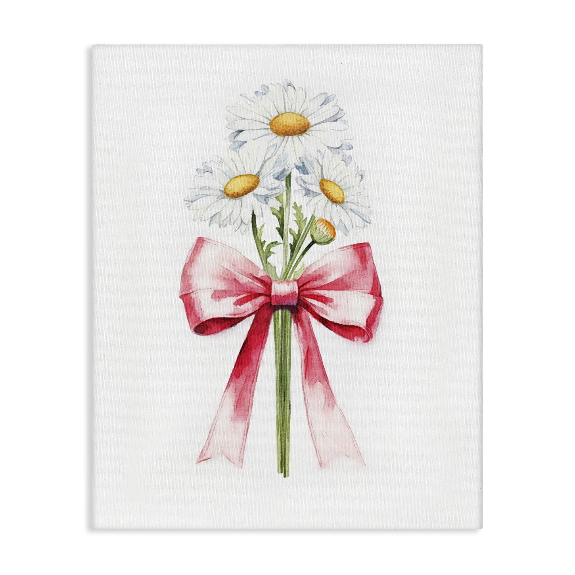 Stupell Industries Daisy Swathed Ribbon Plants & Flowers Painting Wrapped Canvas Art Print Wall Art, 24 x 30