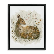 Stupell Industries Daisy & Wildflower Fawn Animals & Insects Painting Black Floater Framed Canvas Art Print Wall Art, 17 x 21