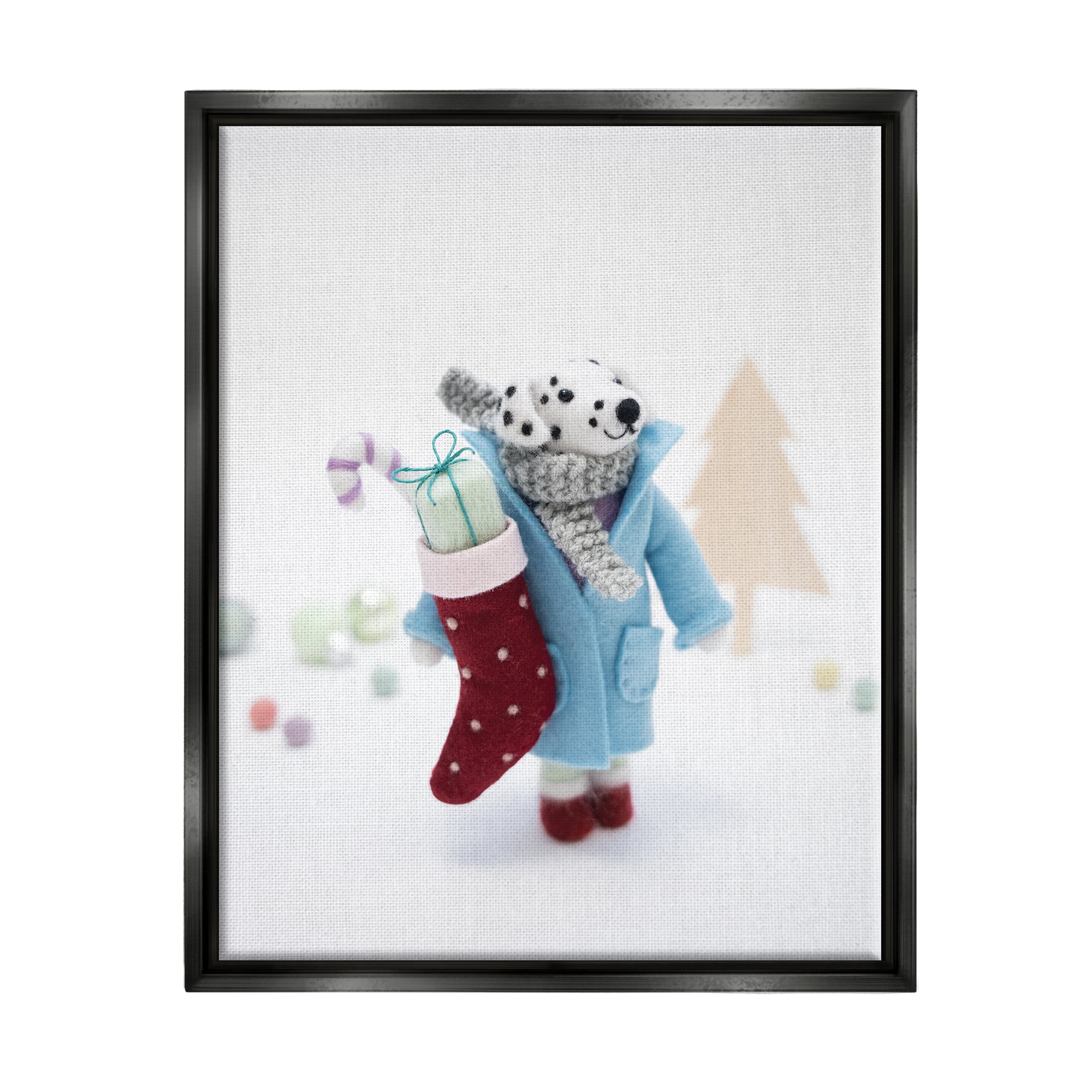 Stupell Industries Dalmatian Christmas Stocking Scene Holiday Photography Black Floater Framed Art Print Wall Art