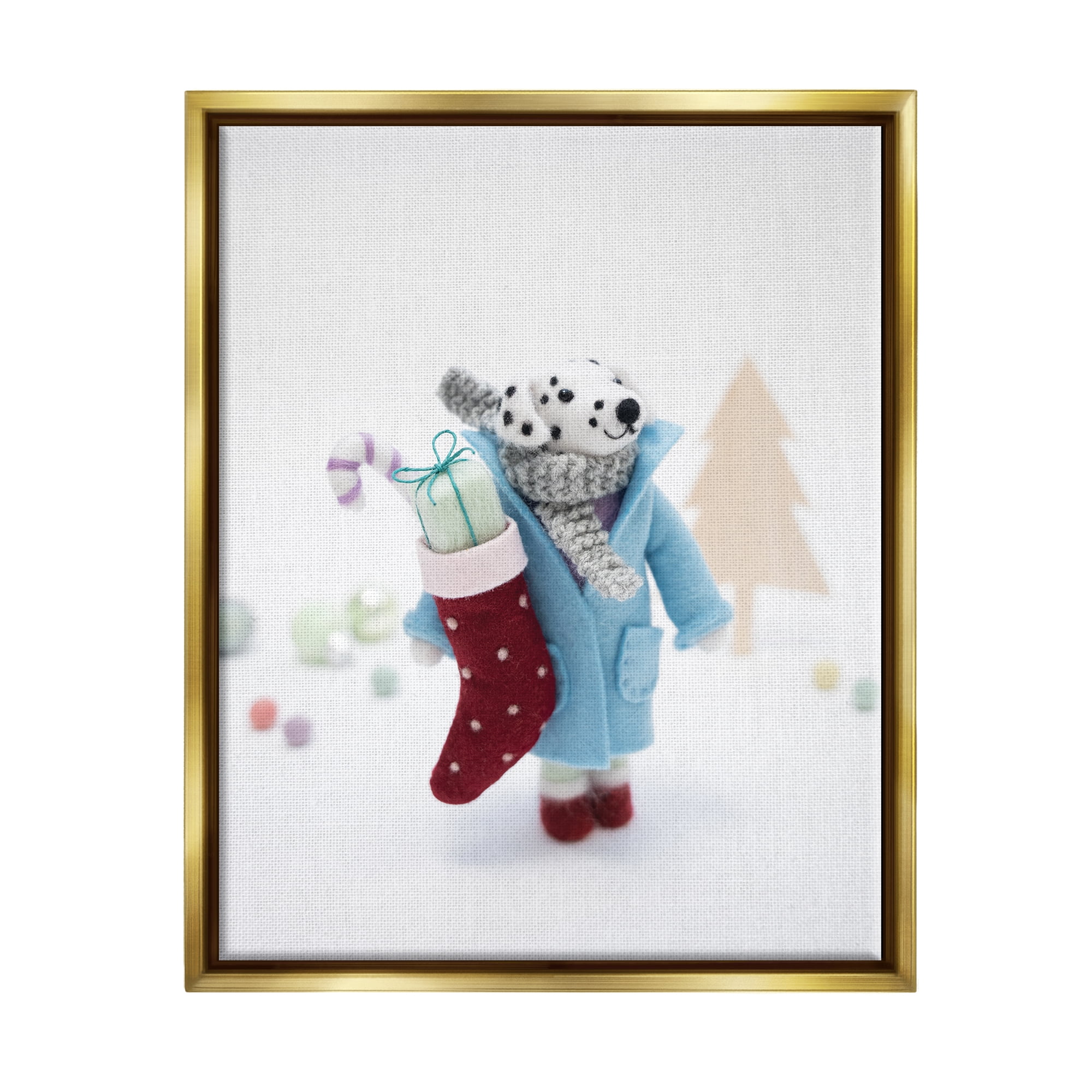 Stupell Industries Dalmatian Christmas Stocking Scene Holiday Photography Gold Floater Framed Art Print Wall Art