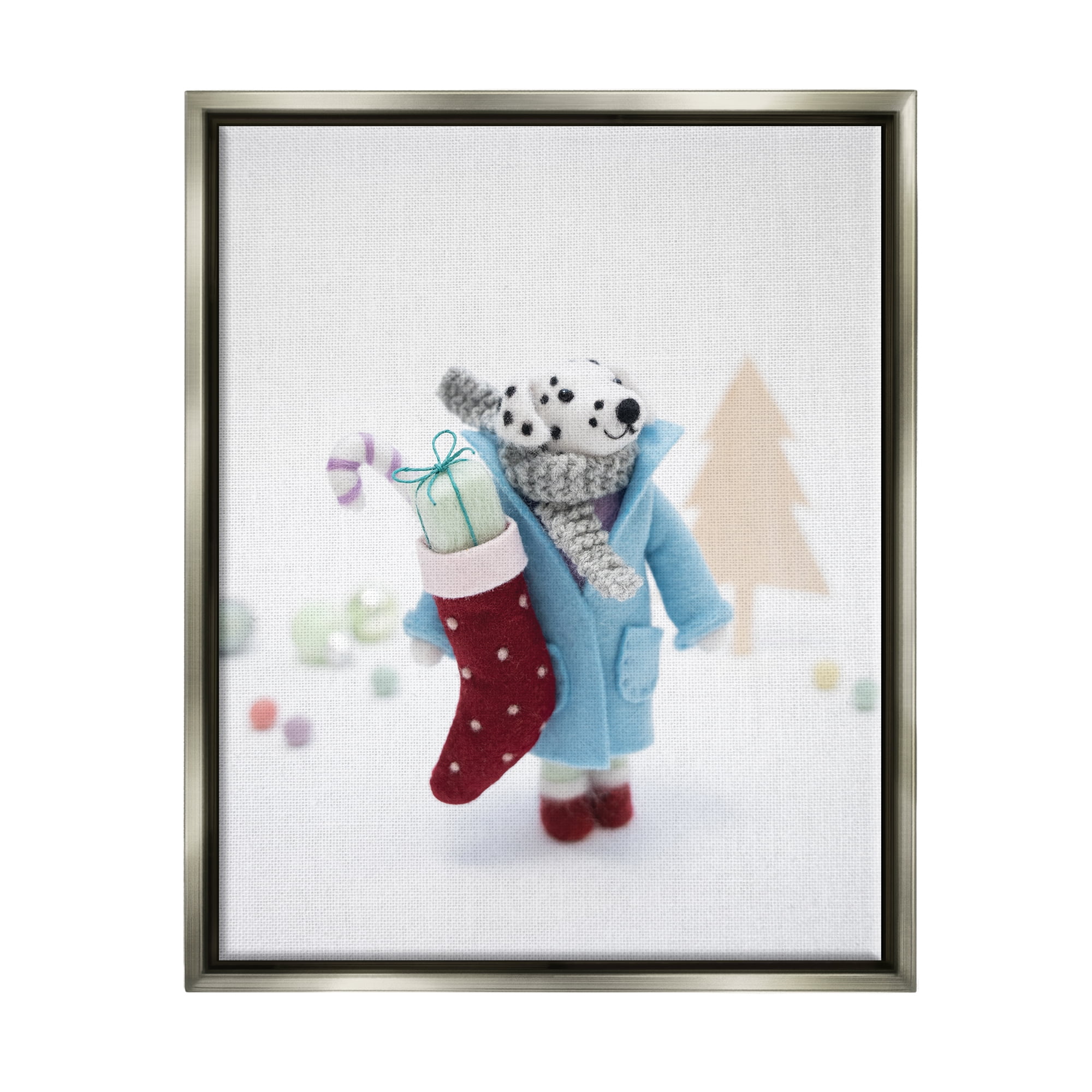 Stupell Industries Dalmatian Christmas Stocking Scene Holiday Photography Gray Floater Framed Art Print Wall Art