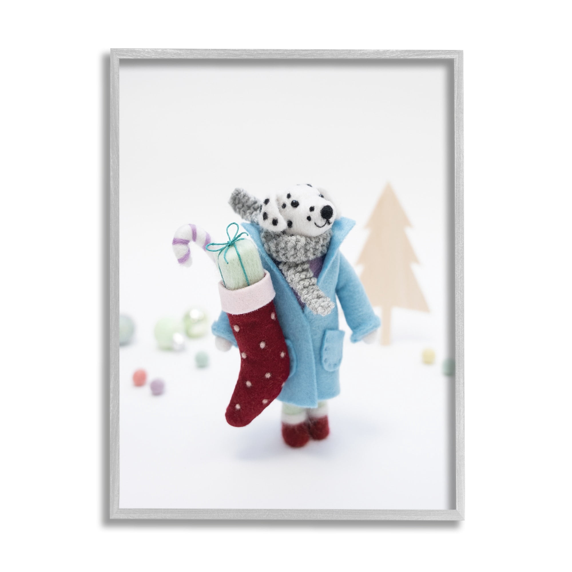 Stupell Industries Dalmatian Christmas Stocking Scene Holiday Photography Gray Framed Art Print Wall Art