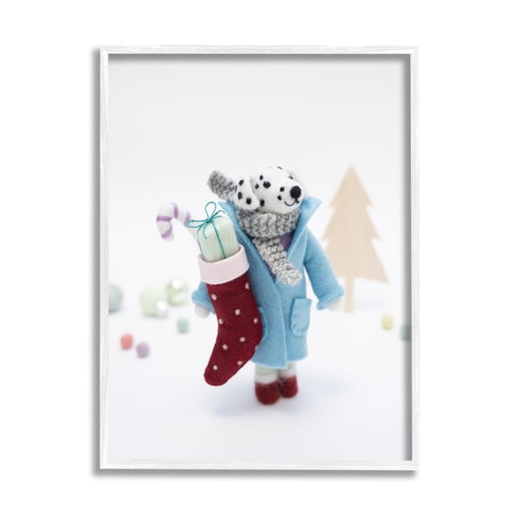 Stupell Industries Dalmatian Christmas Stocking Scene Holiday Photography White Framed Art Print Wall Art