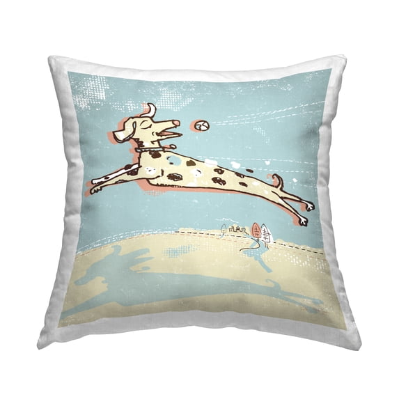 Stupell Industries Dalmatian Dog Playing Fetch Square Decorative Printed Throw Pillow, 18 x 18