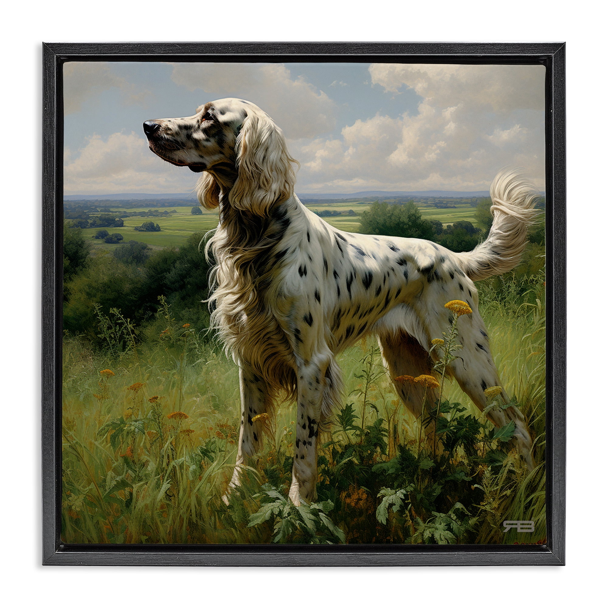 Stupell Industries Dalmatian Dog in Countryside Animals & Insects Painting Black Floater Framed Canvas Art Print Wall Art, 18 x 18