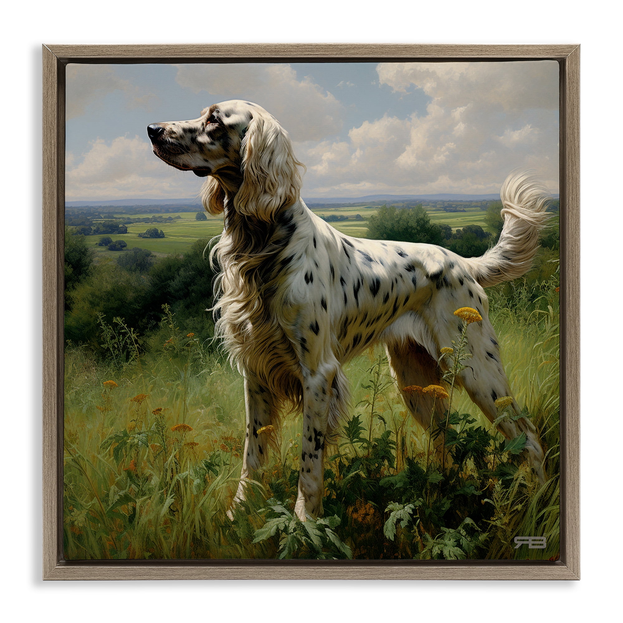 Stupell Industries Dalmatian Dog in Countryside Animals & Insects Painting Brown Floater Framed Canvas Art Print Wall Art, 25 x 25