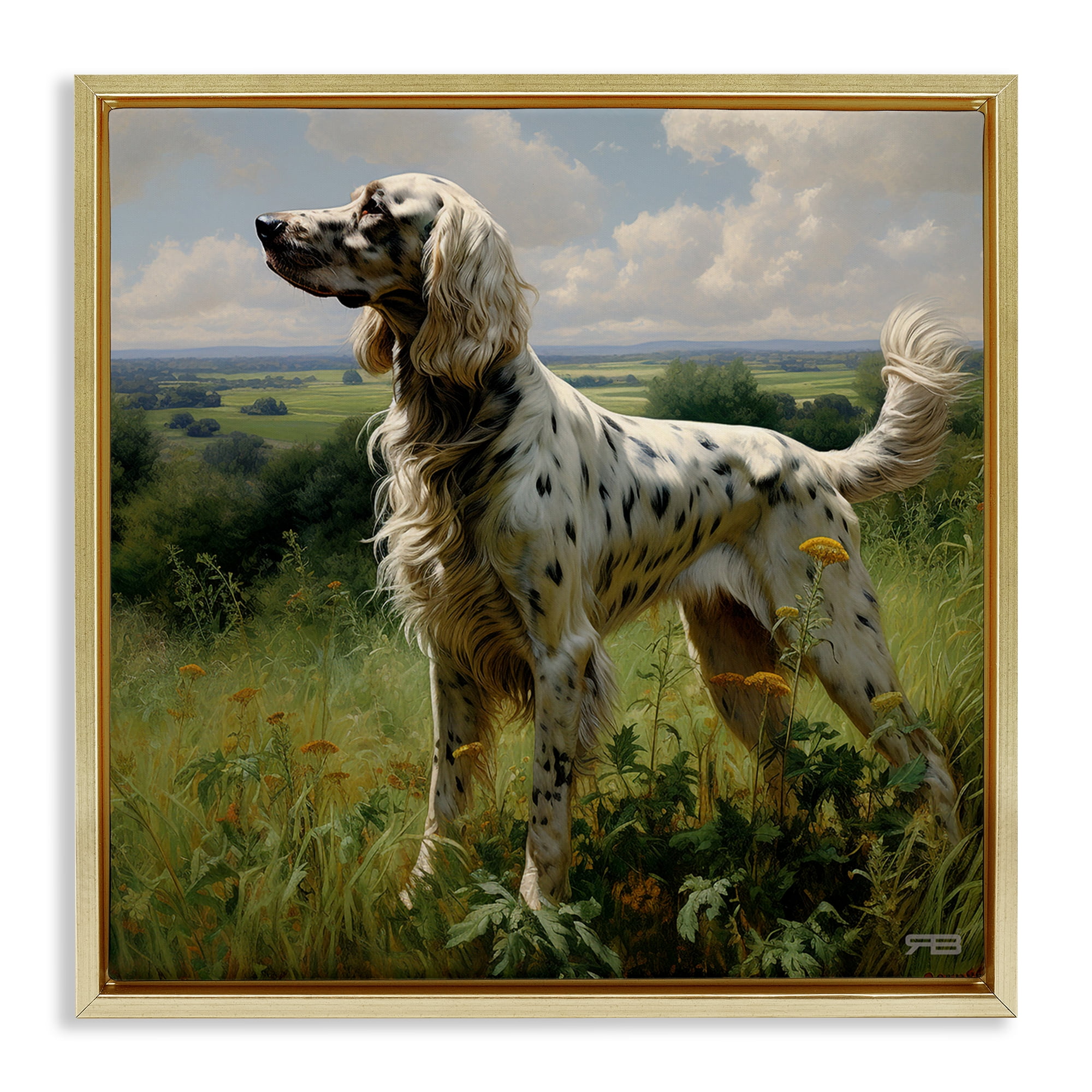 Stupell Industries Dalmatian Dog in Countryside Animals & Insects Painting Gold Floater Framed Canvas Art Print Wall Art, 25 x 25