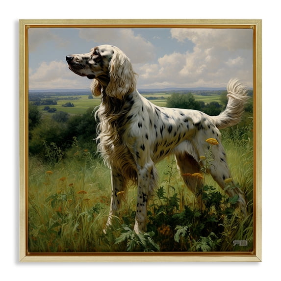 Stupell Industries Dalmatian Dog in Countryside Animals & Insects Painting Gold Floater Framed Canvas Art Print Wall Art, 25 x 25