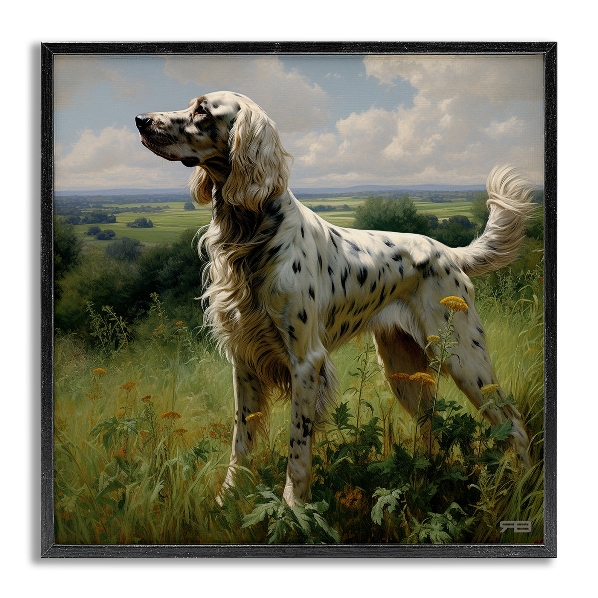 Stupell Industries Dalmatian Dog in Countryside Animals & Insects Painting Gray Framed Art Print Wall Art, 12 x 12