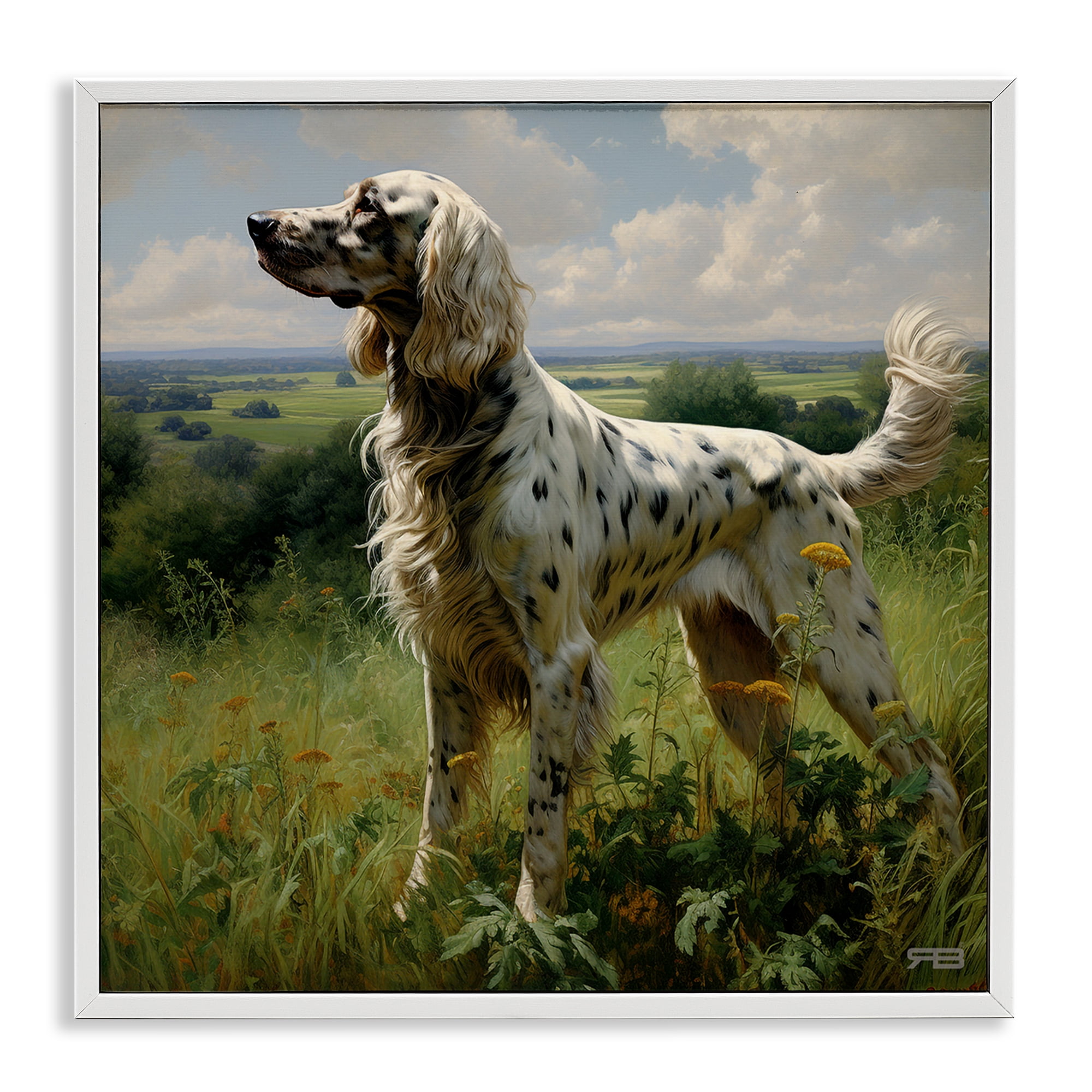 Stupell Industries Dalmatian Dog in Countryside Animals & Insects Painting White Framed Art Print Wall Art, 17 x 17