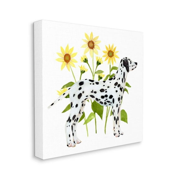 Stupell Industries Dalmatian Pet Dog Minimal Yellow Sunflower Field Canvas Wall Art by Annie Warren
