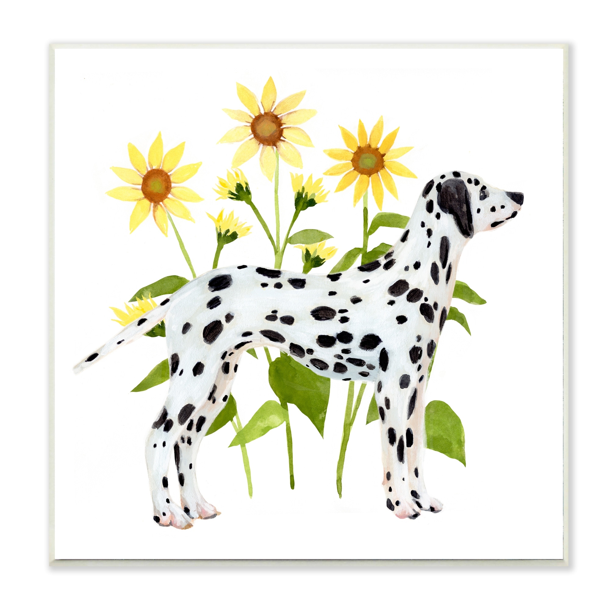 Stupell Industries Dalmatian Pet Dog Minimal Yellow Sunflower Field Wall Plaque by Annie Warren