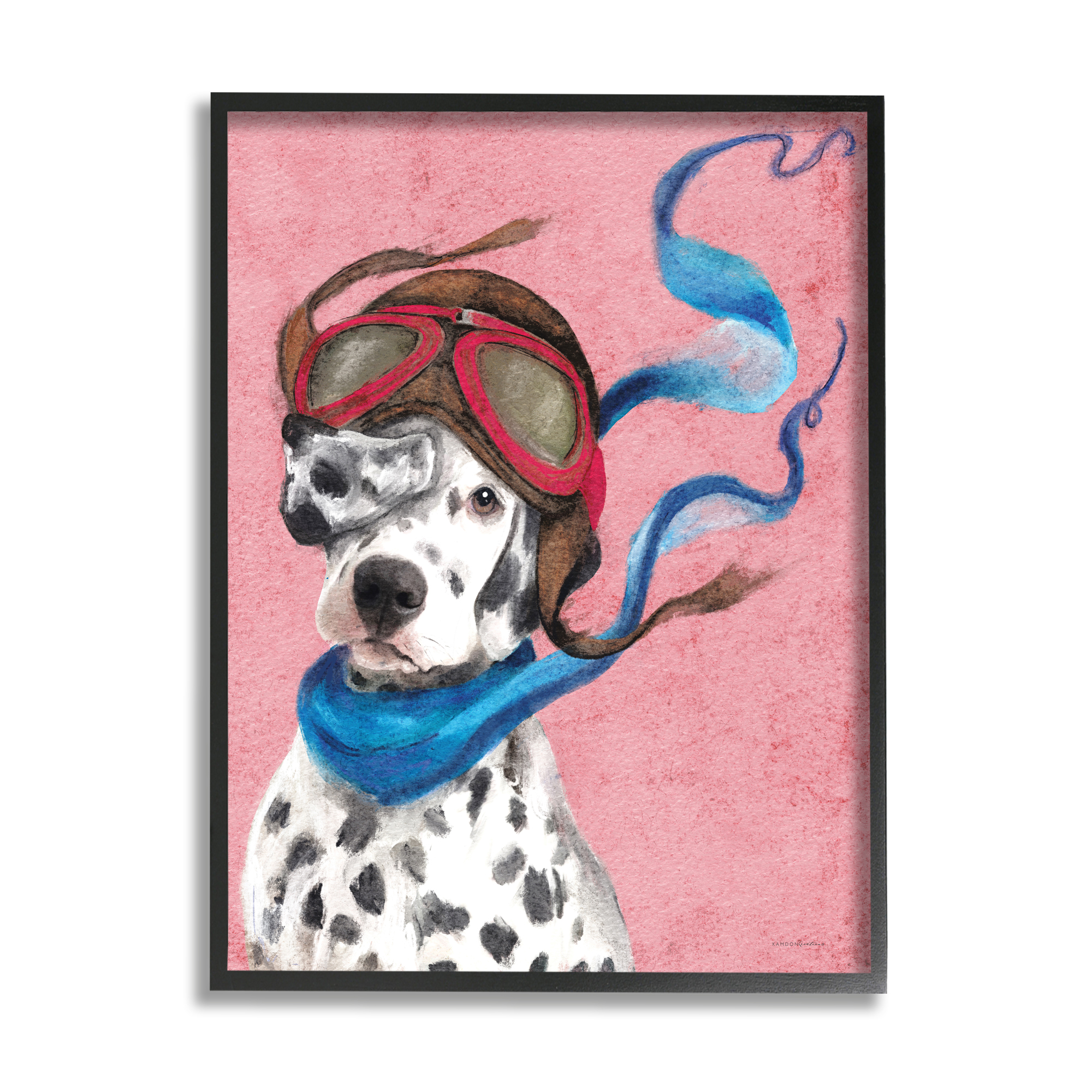 Stupell Industries Dalmatian Pilot Painting Animals & Insects Painting Black Framed Art Print Wall Art, 16 x 20