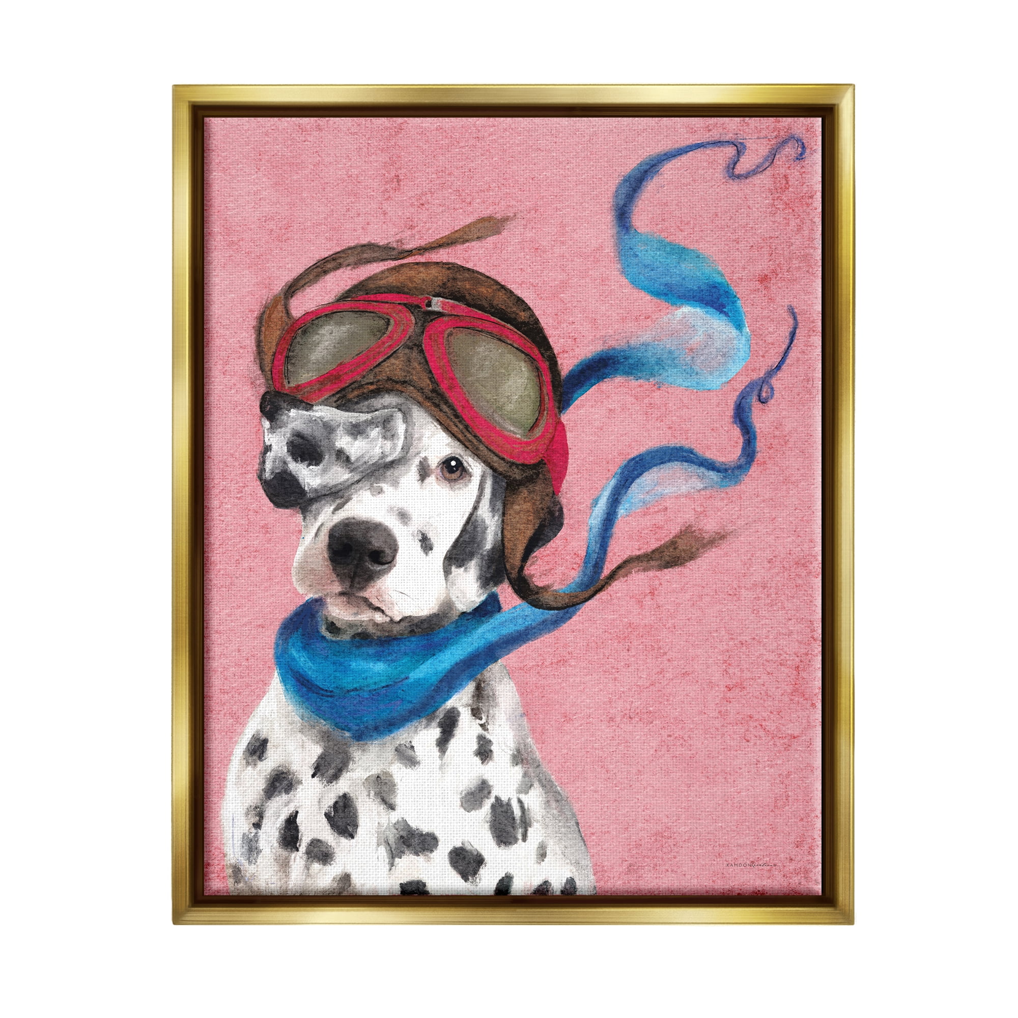 Stupell Industries Dalmatian Pilot Painting Animals & Insects Painting Gold Floater Framed Art Print Wall Art, 17 x 21