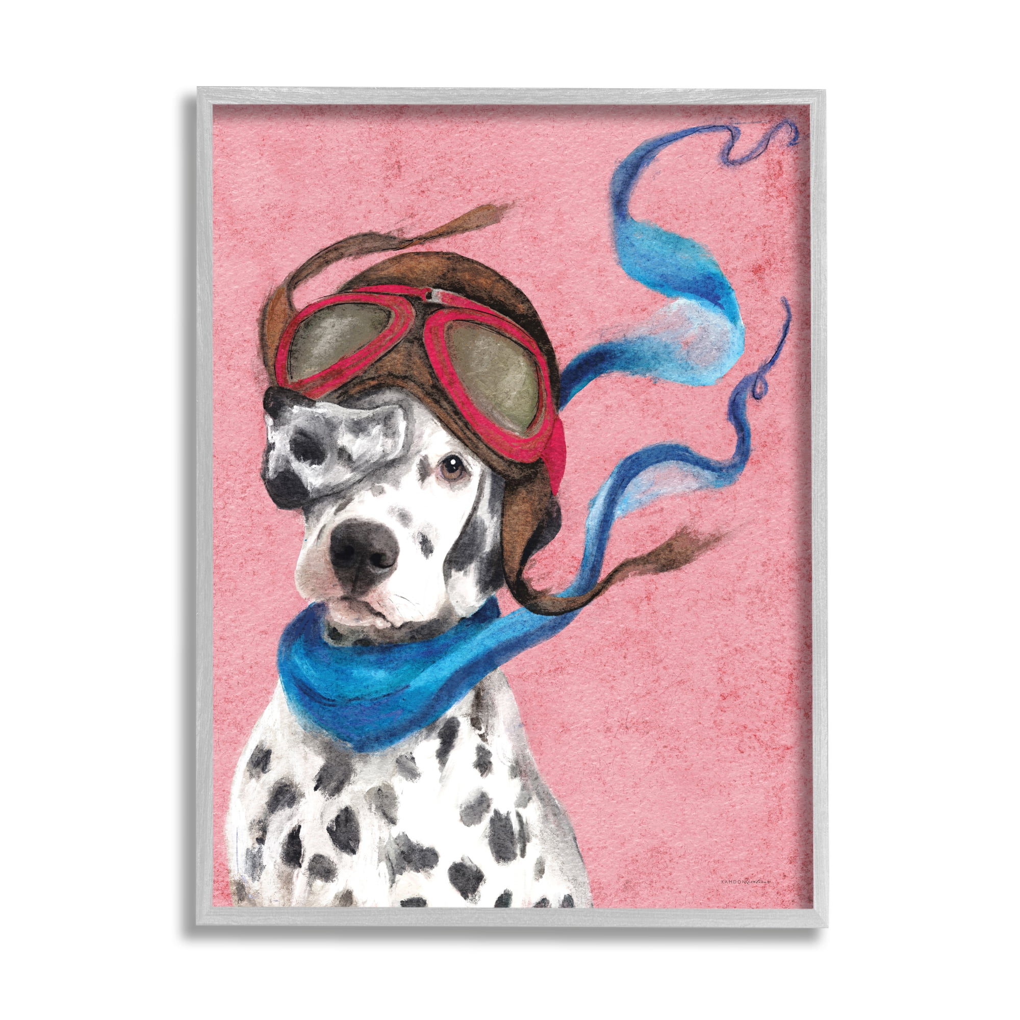 Stupell Industries Dalmatian Pilot Painting Animals & Insects Painting Gray Framed Art Print Wall Art, 16 x 20