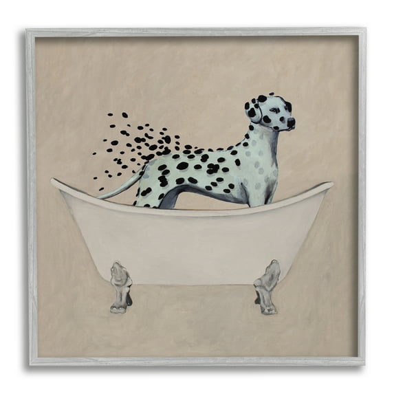 Stupell Industries Dalmatian Spots Washing Away Animals & Insects Painting Gray Framed Art Print Wall Art