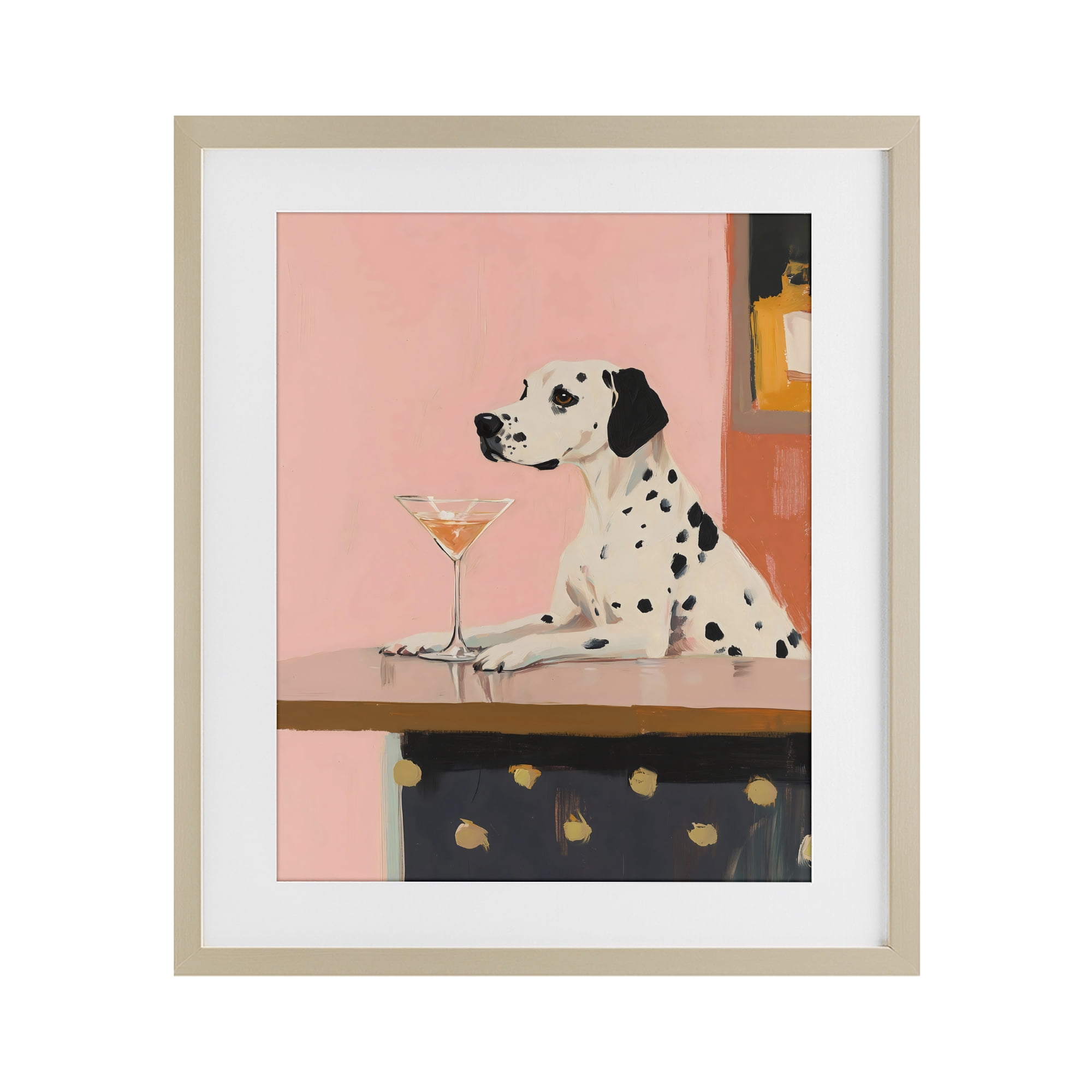 Stupell Industries Dalmatian at Cocktail Bar Birch Framed Print Under Glass, design by The Prints Vibe