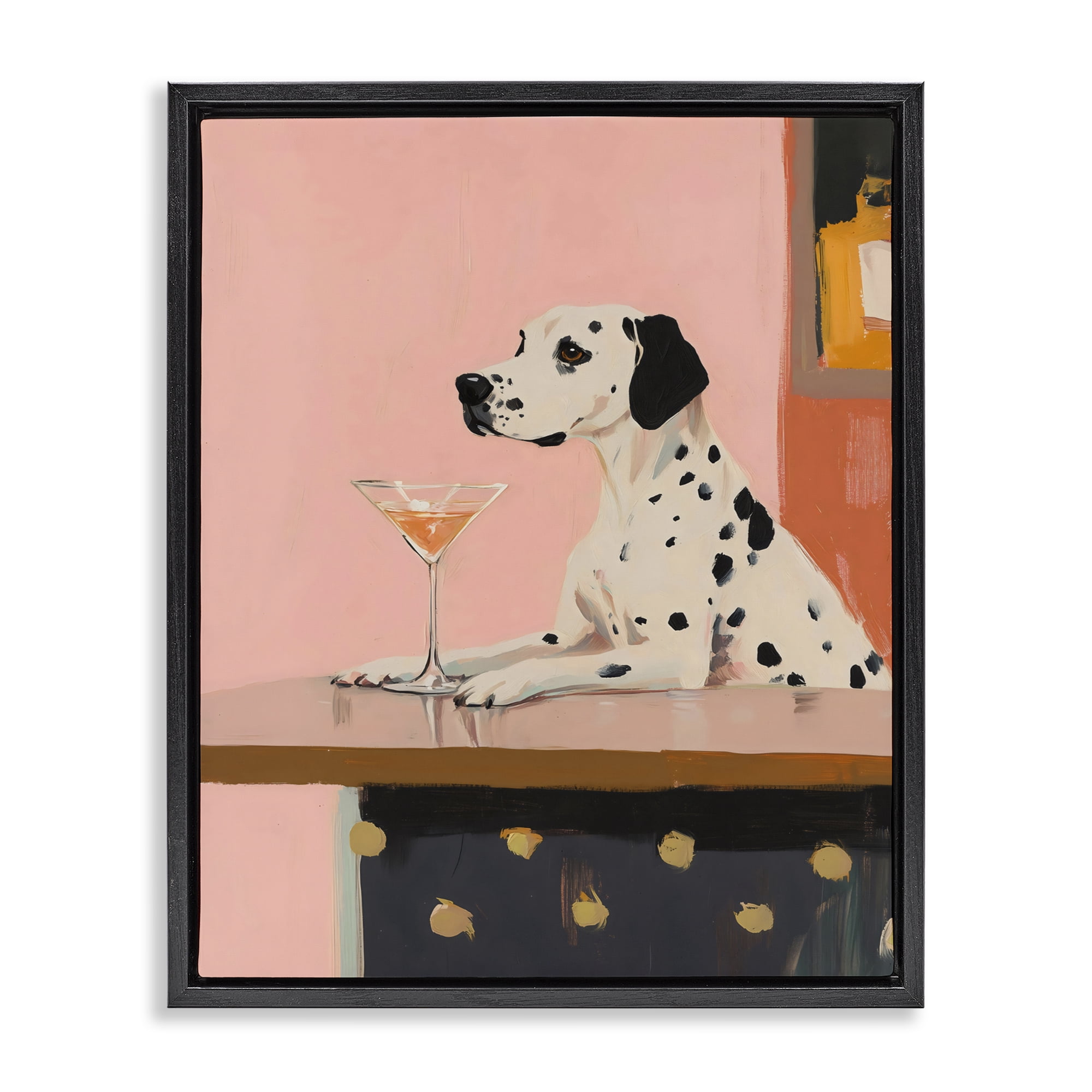 Stupell Industries Dalmatian at Cocktail Bar Black Framed Floater Canvas Wall Art, design by The Prints Vibe