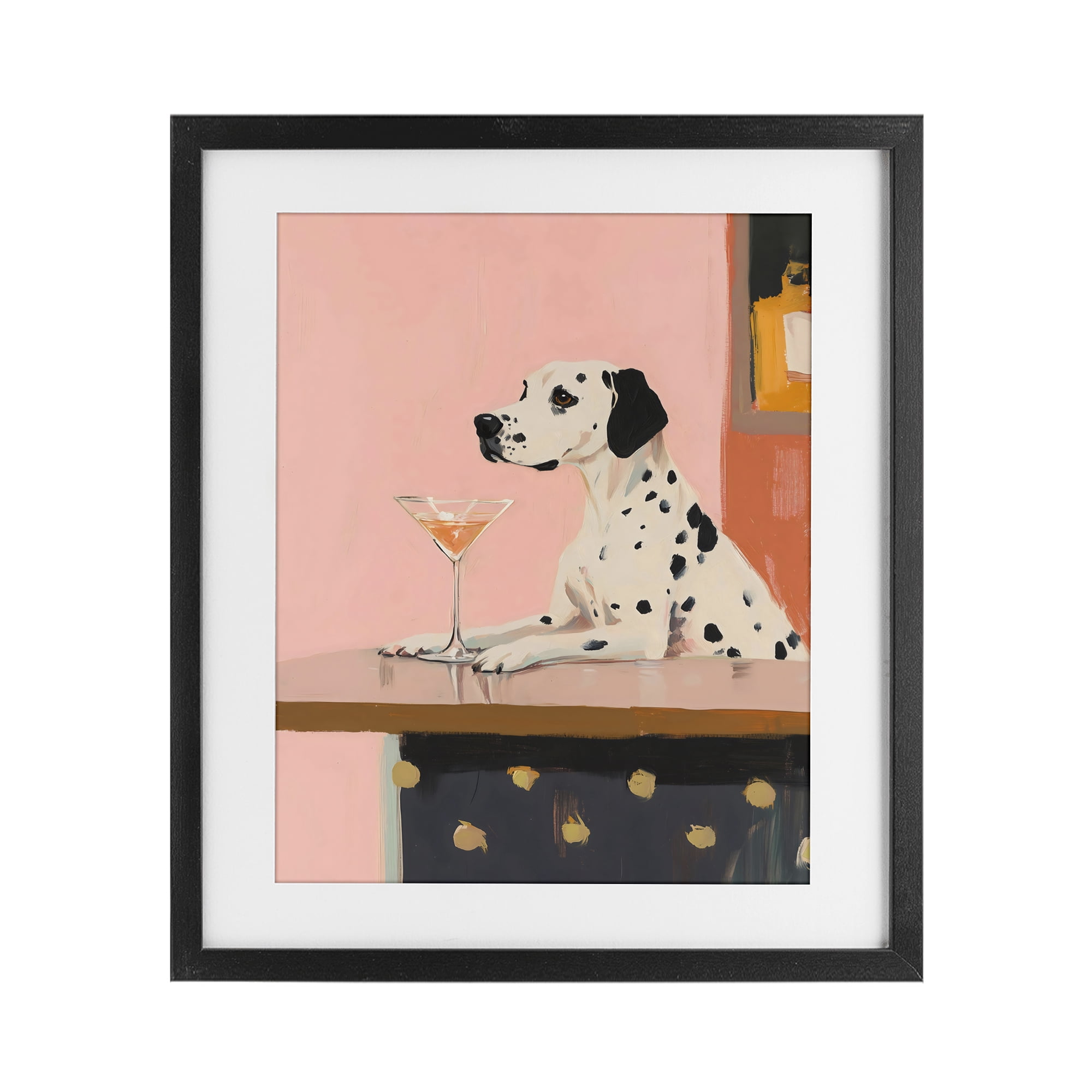 Stupell Industries Dalmatian at Cocktail Bar Black Framed Print Under Glass, design by The Prints Vibe